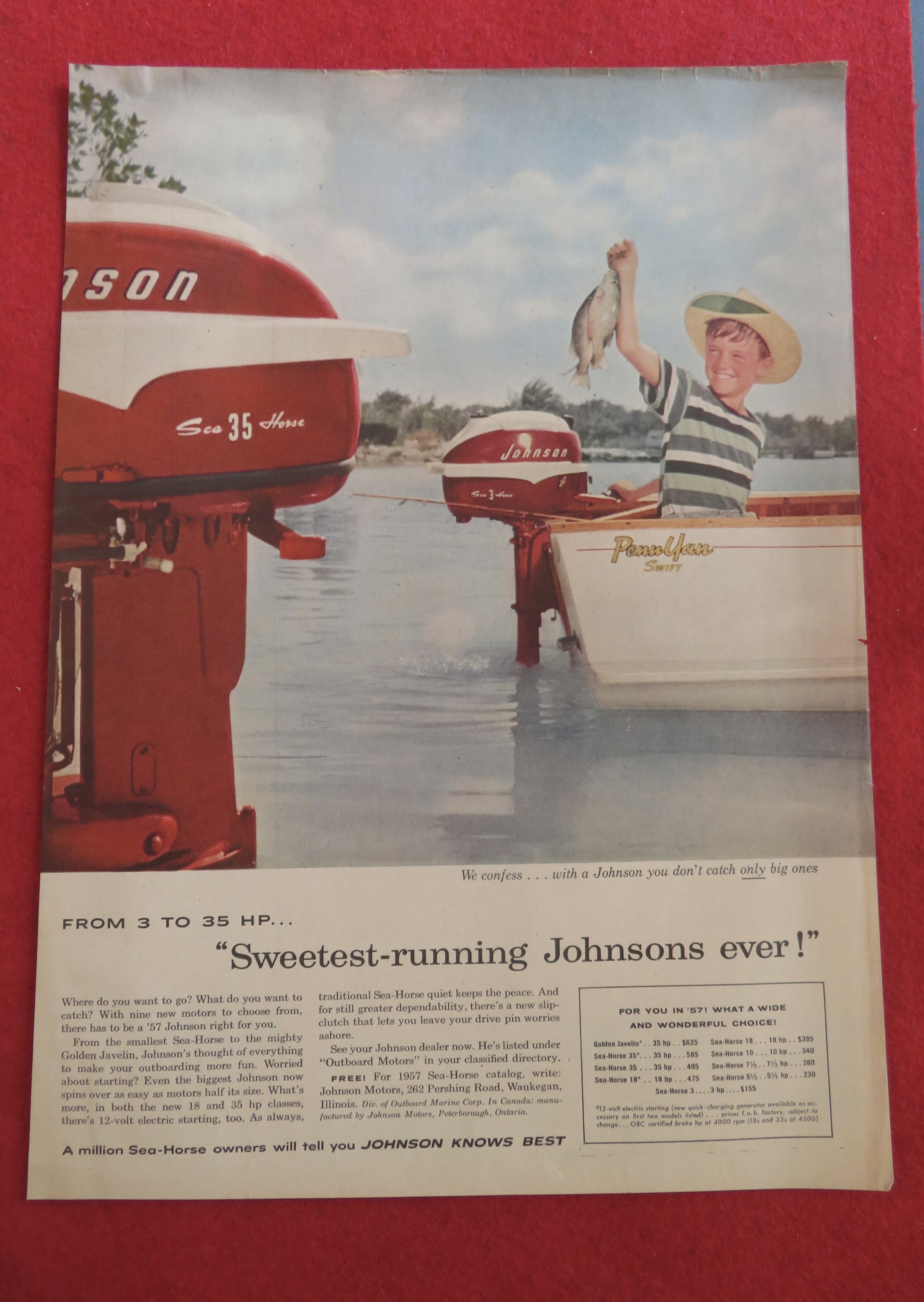 1957 Johnson Outboard Motors with Boy Fishing