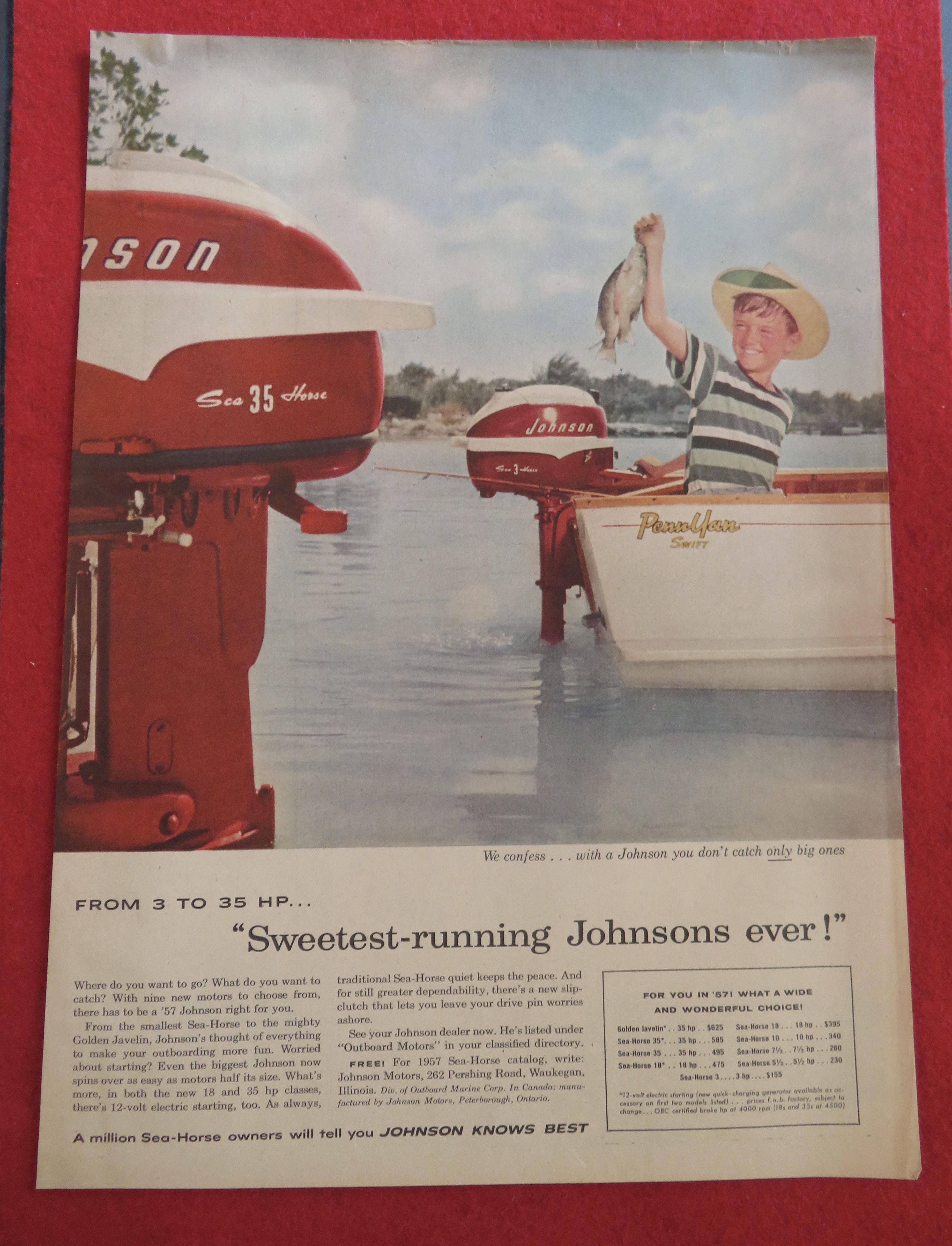 1957 Johnson Outboard Motors with Boy Fishing