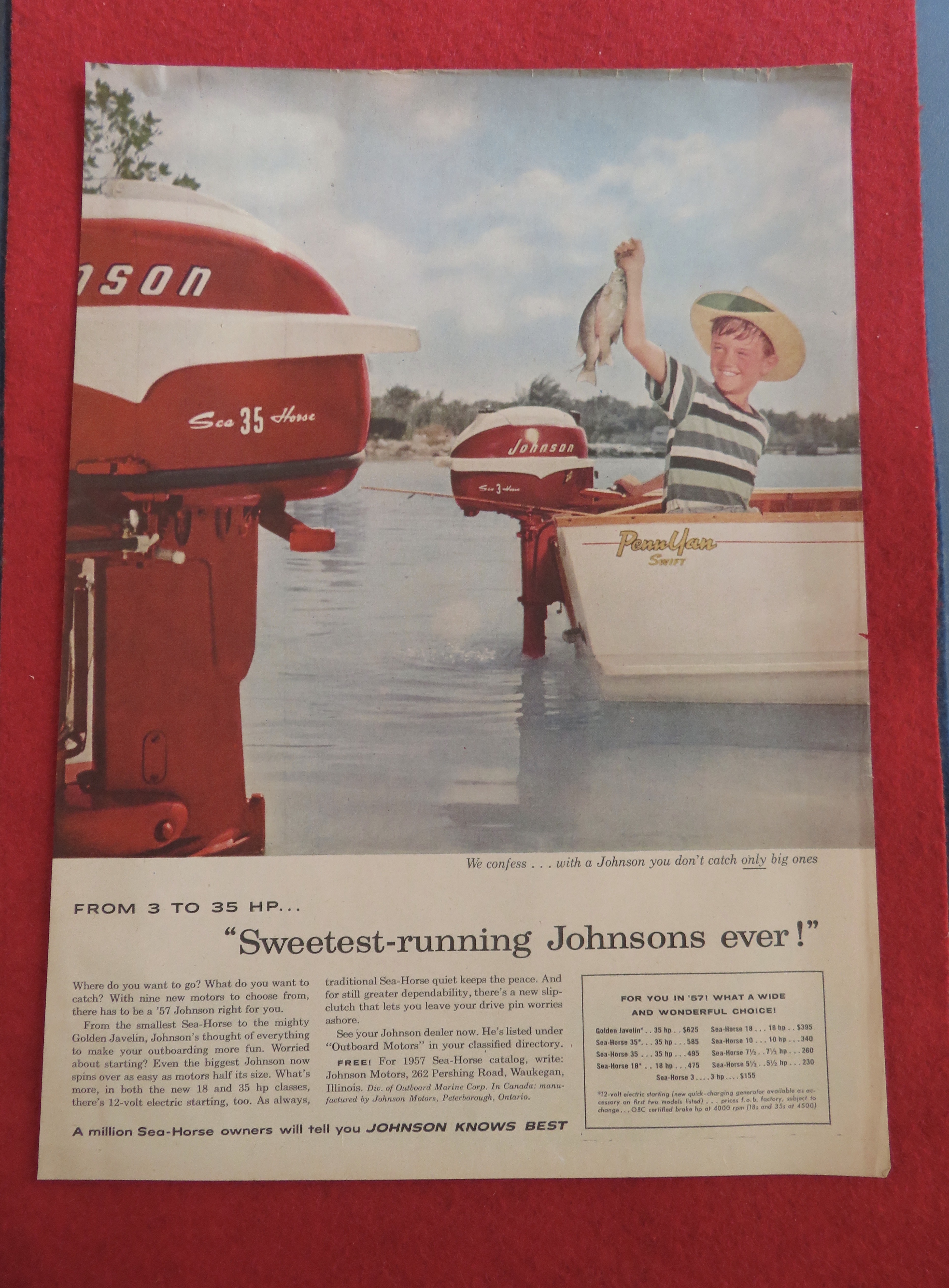 1957 Johnson Outboard Motors with Boy Fishing