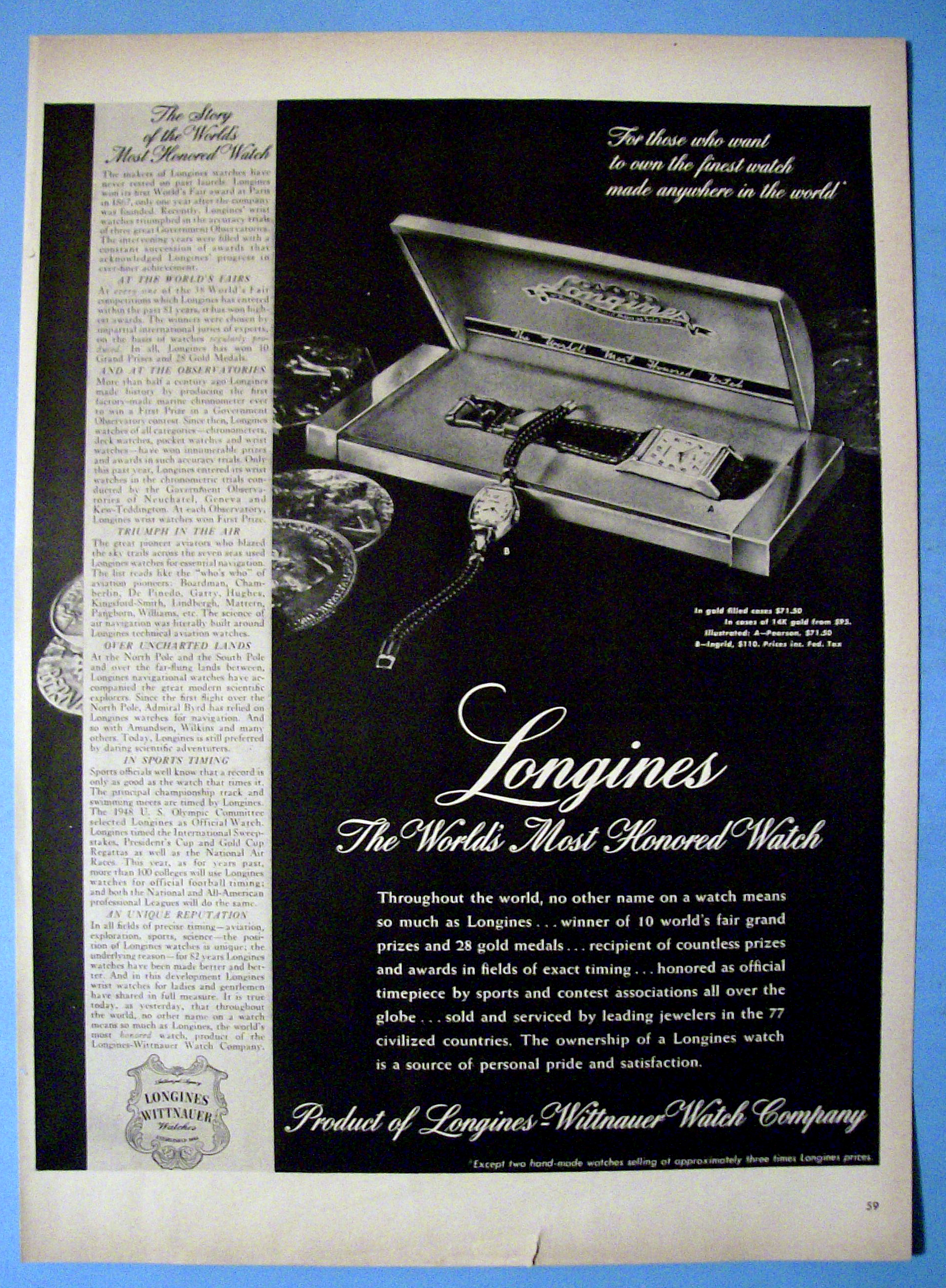 Vintage Ad: 1948 Longines Watch