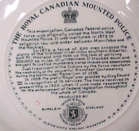 Ironstone Canadian Mountie Souvenir Plate