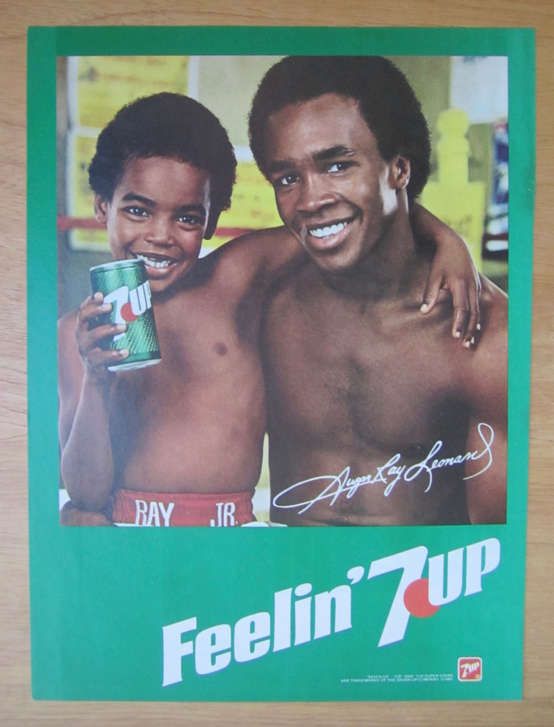 1981 7 Up Soda Ad with Sugar Ray Leonard & Ray Jr.