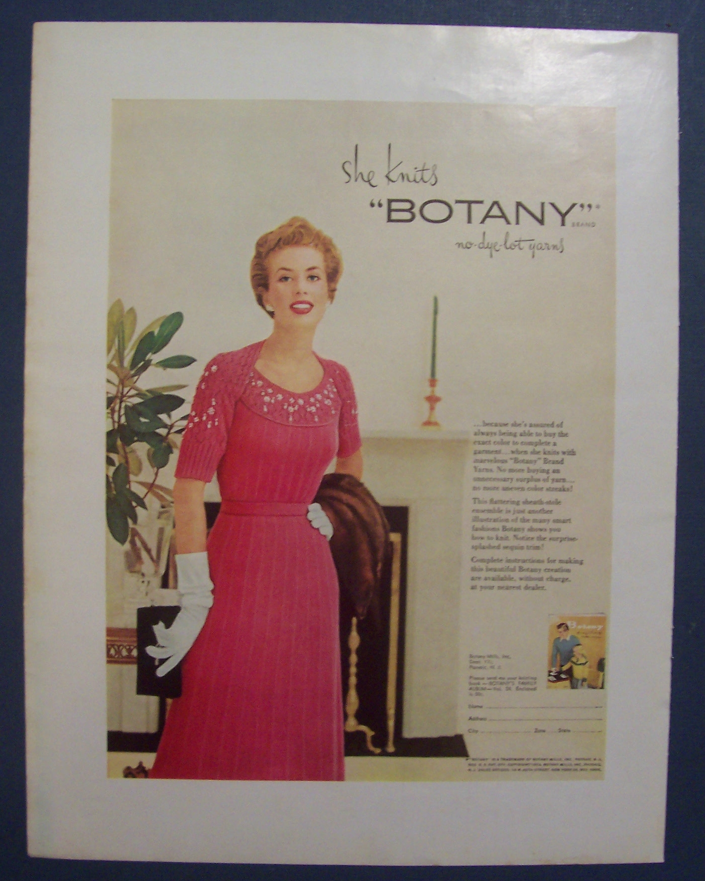 1954 Botany Yarn with Woman Standing In Dress