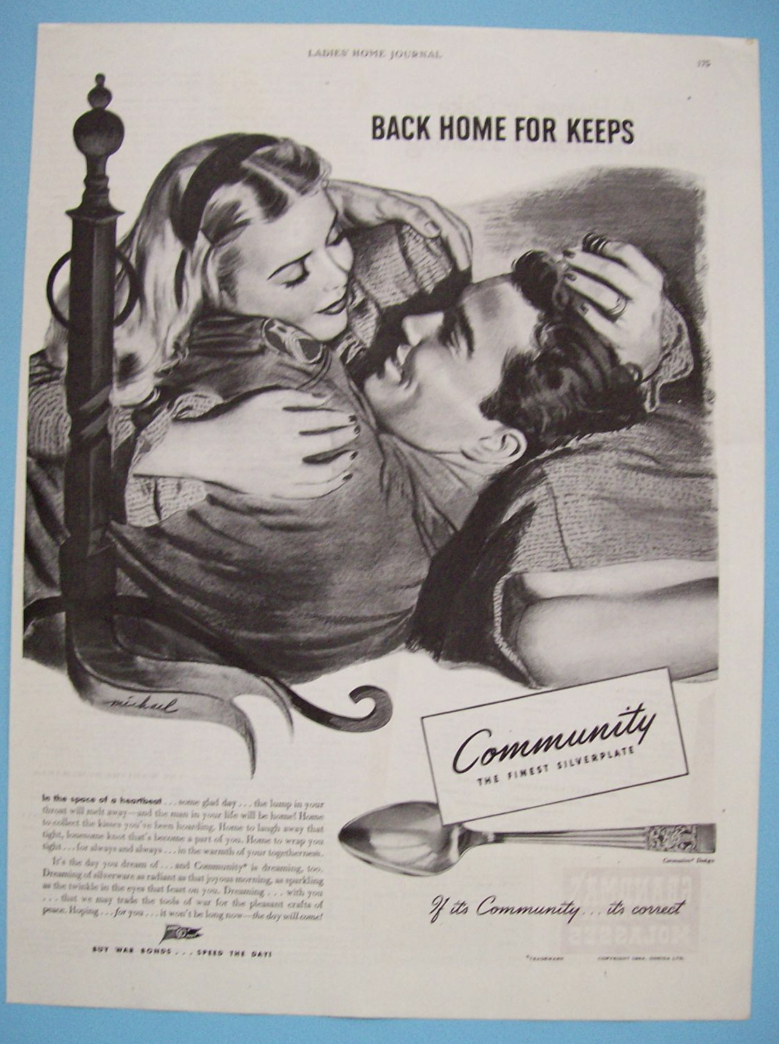 1944 Community Silverplate w/ Woman & Soldier Cuddling