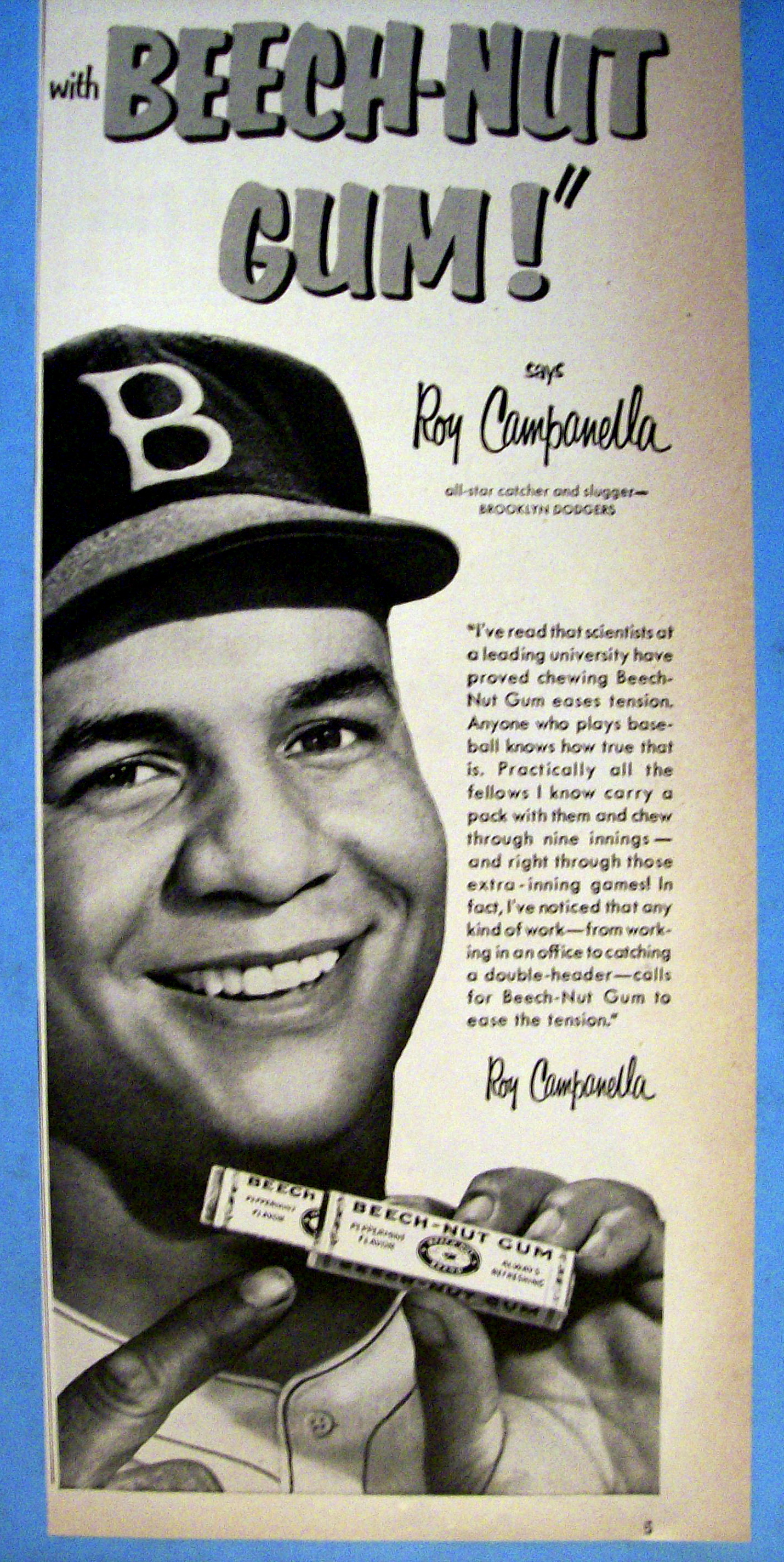 Vintage Ad: 1952 Beech Nut Gum with Roy Campanella