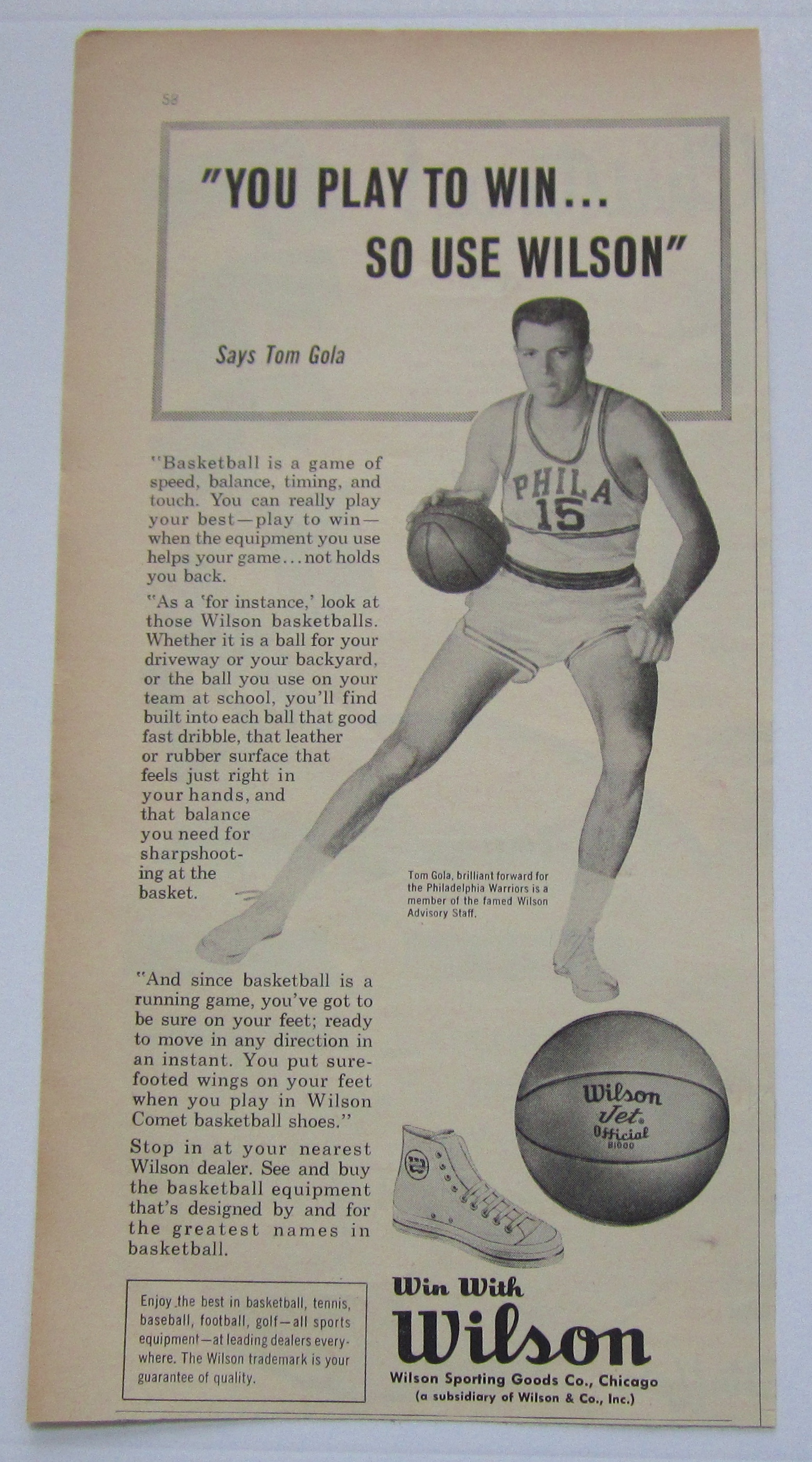 1958 Vintage Wilson Equipment With Tom Gola