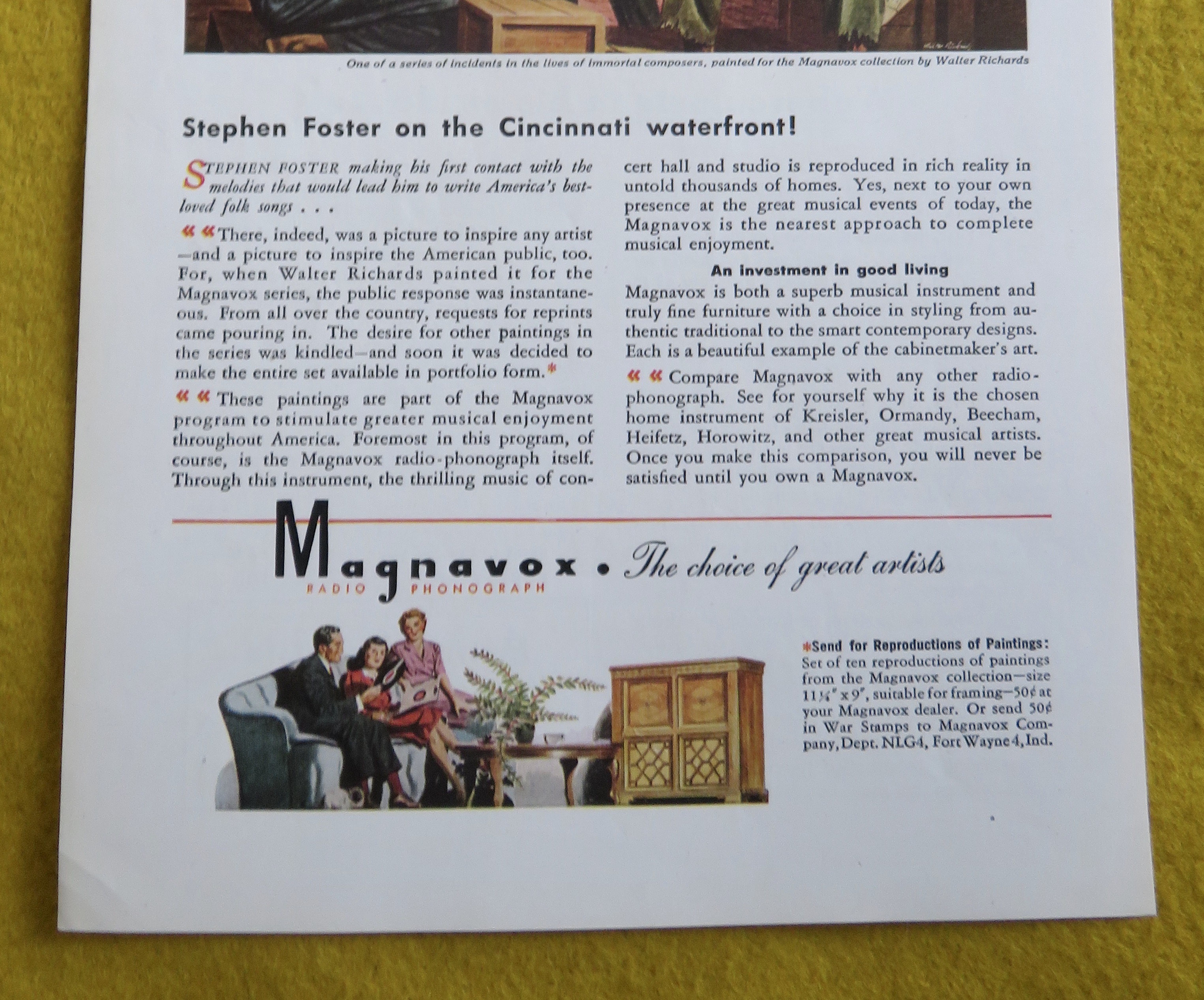 1945 Magnavox Radio Phonograph with Stephen Foster