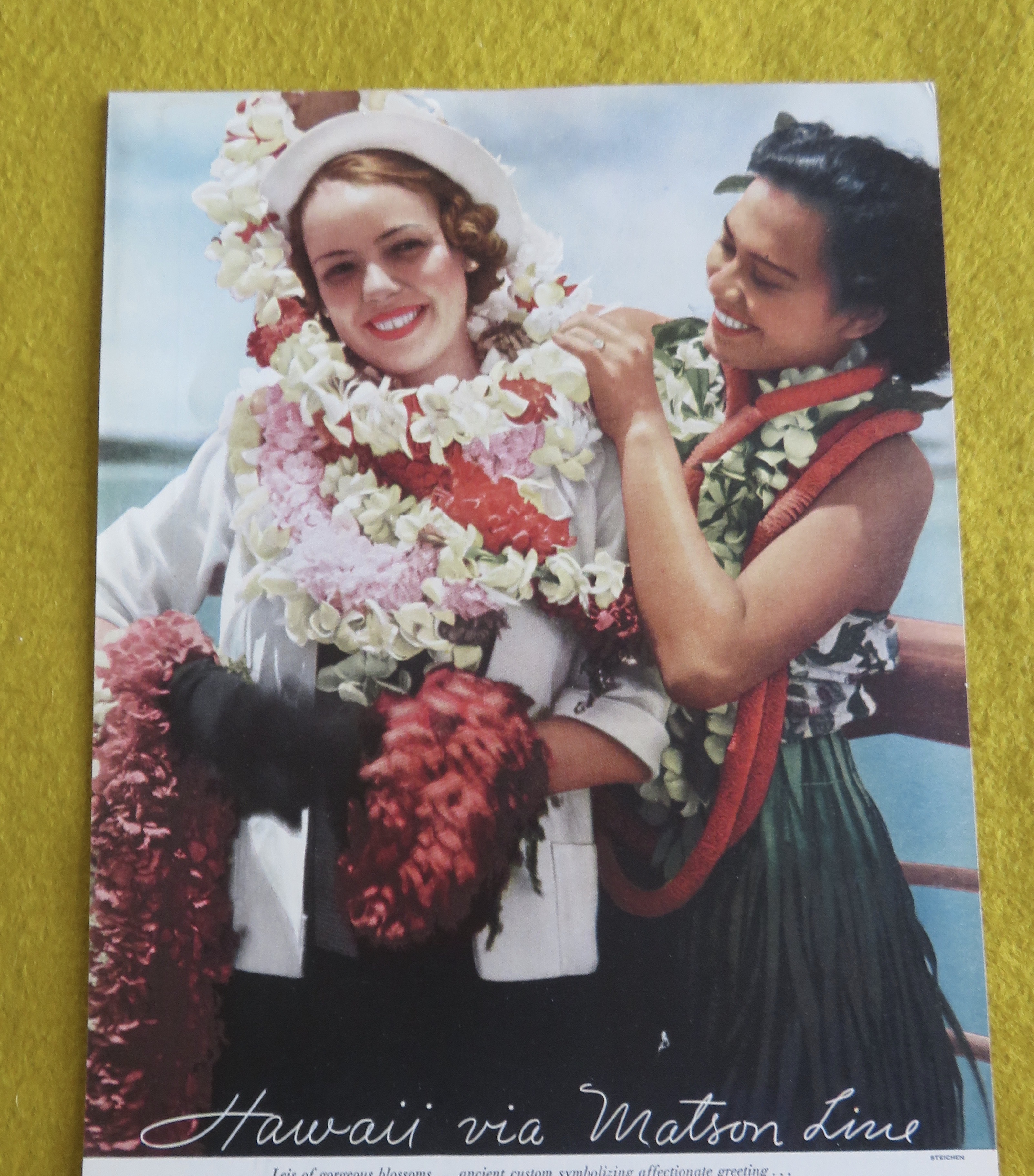 1934 Hawaii Via Matson Line with Woman Wearing Leis
