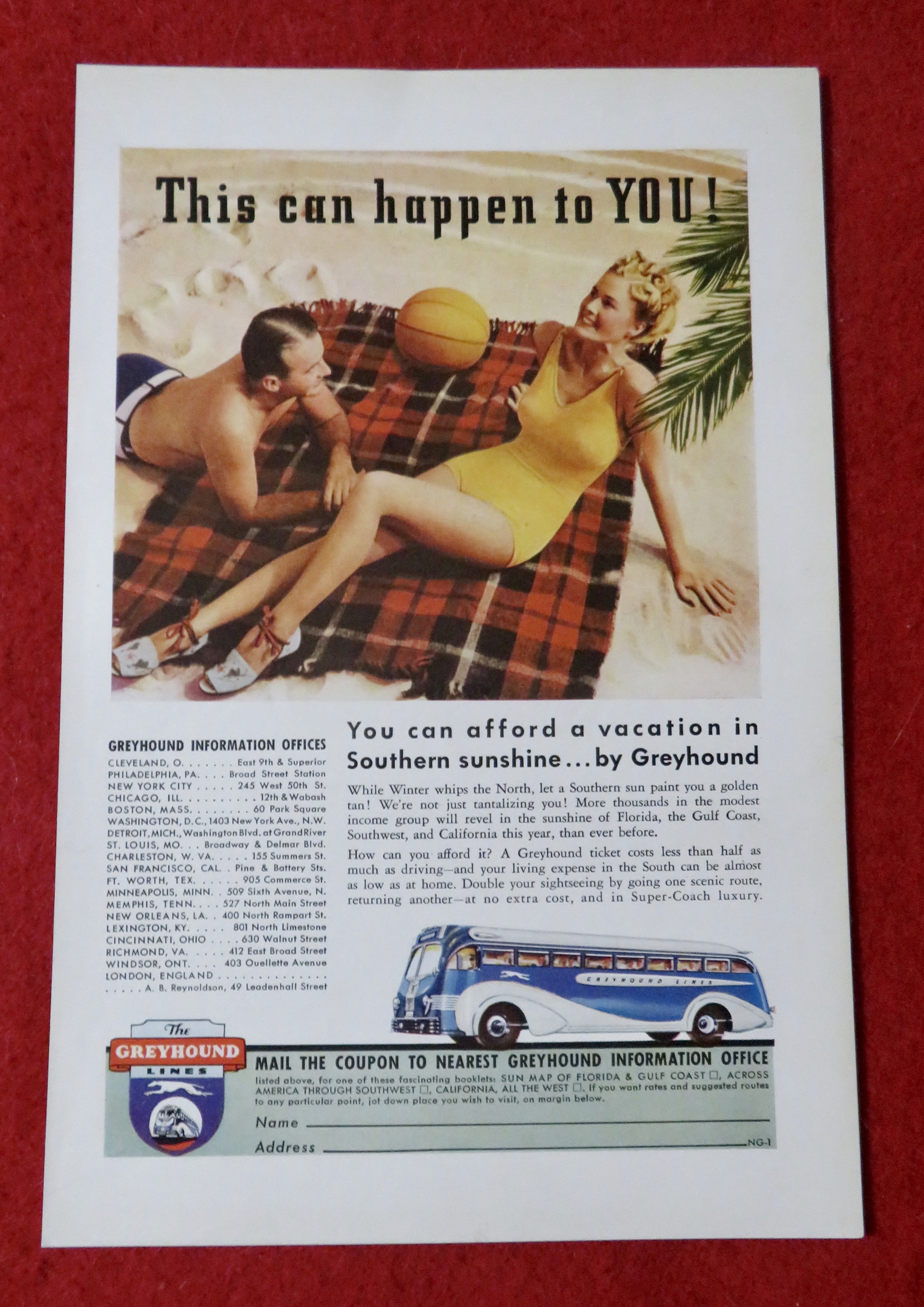 1939 Greyhound Lines with Couple Laying on the Beach
