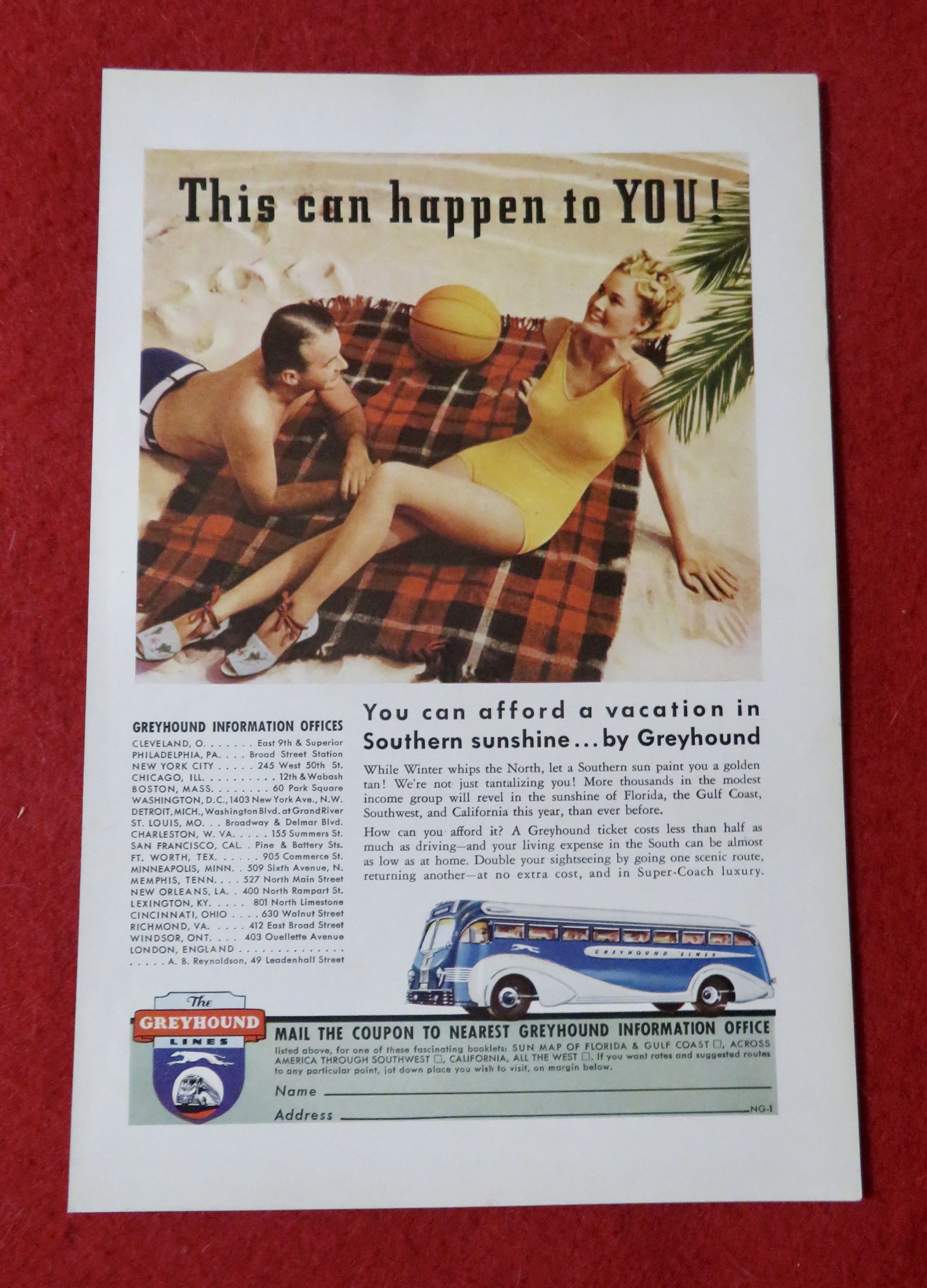 1939 Greyhound Lines with Couple Laying on the Beach