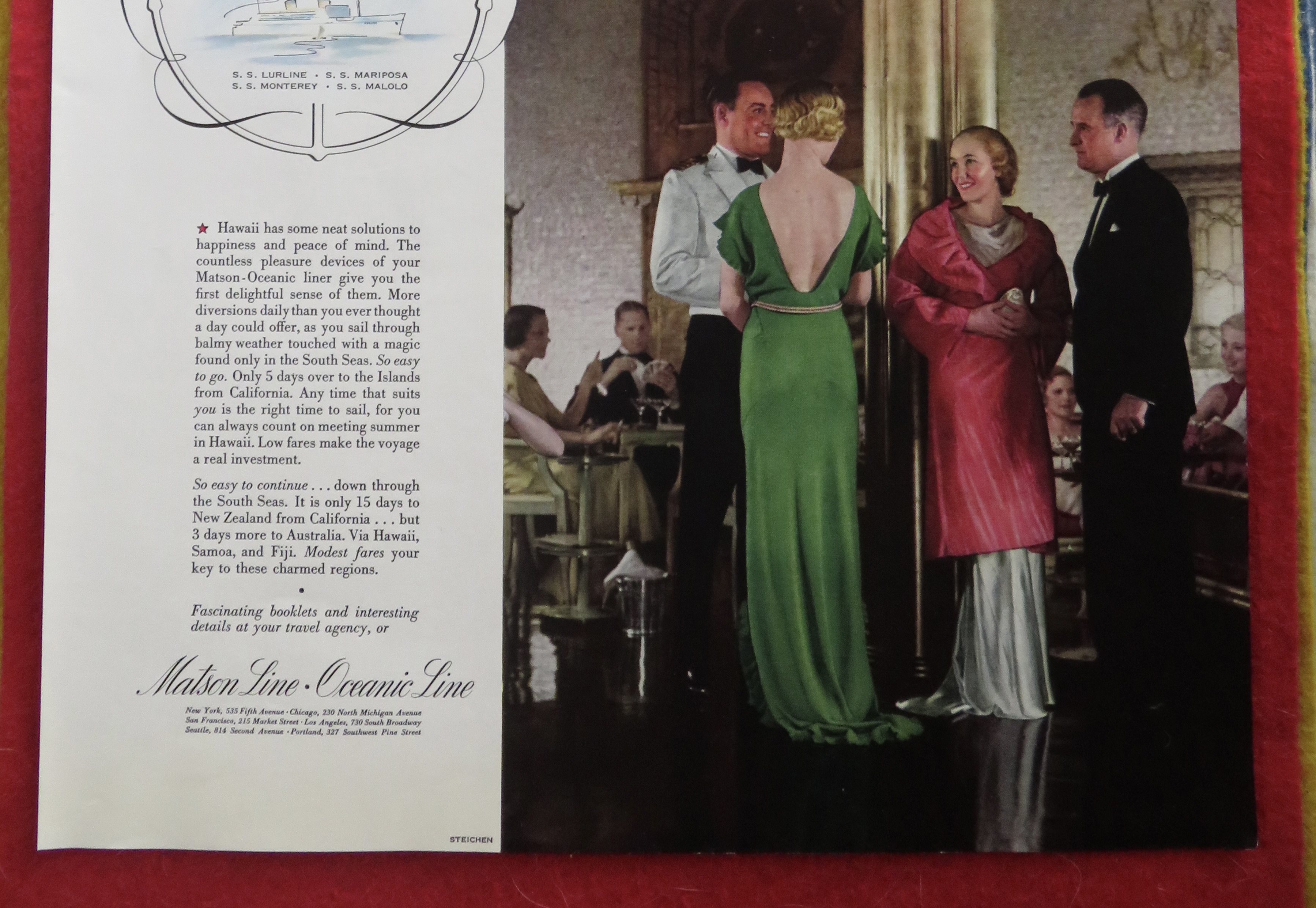 1934 Matson Line To Hawaii with People On A Ship