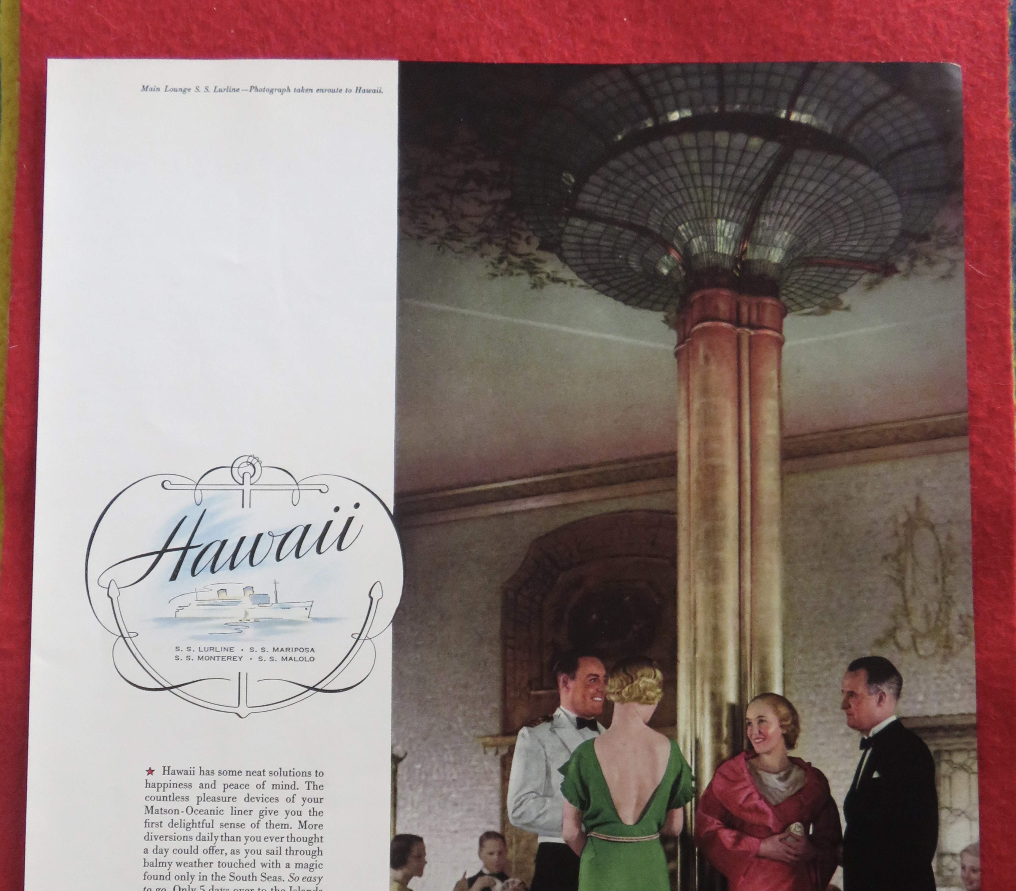 1934 Matson Line To Hawaii with People On A Ship