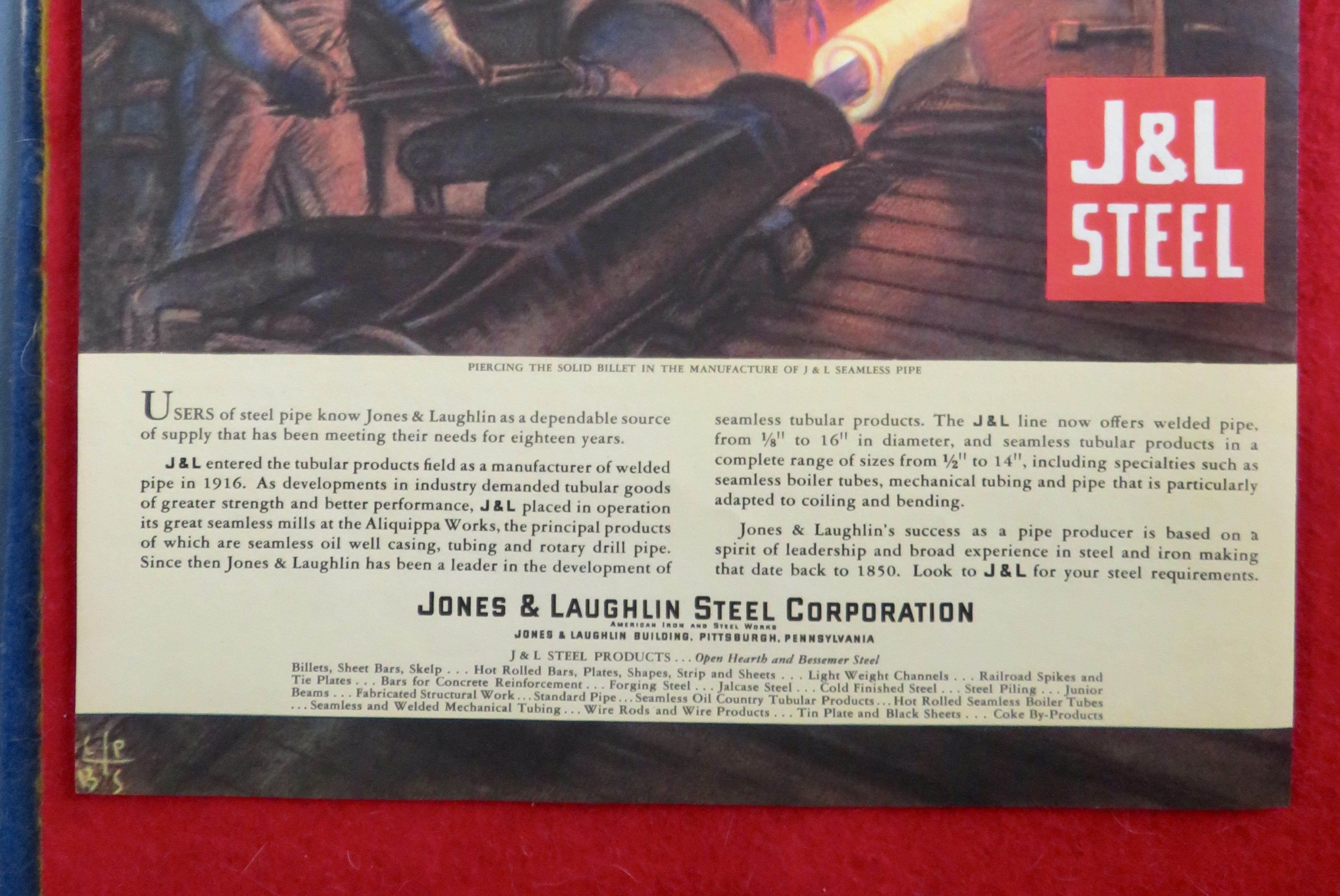 1934 J & L Steel Company with Man Working on Steel Tube