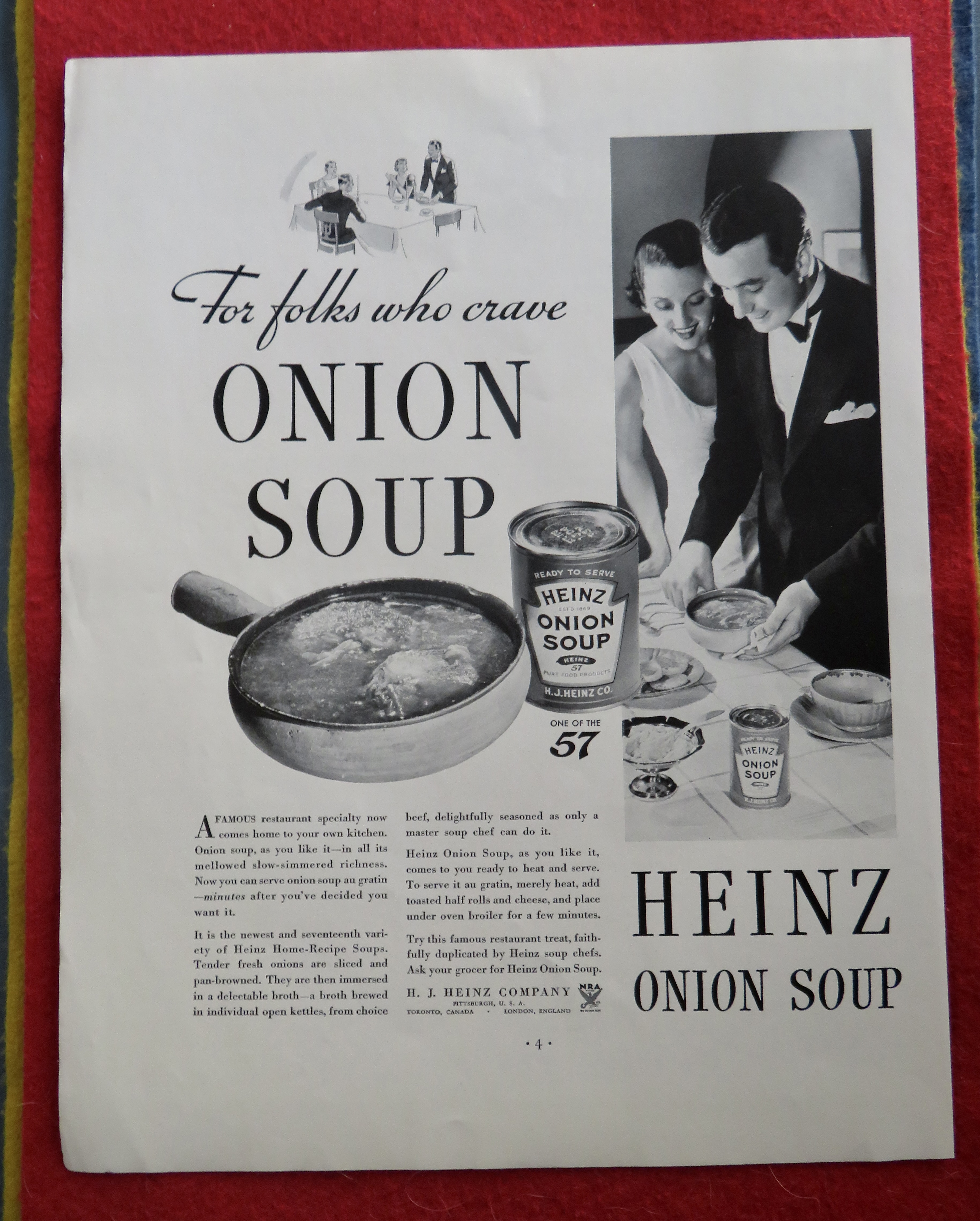 1934 Heinz Onion Soup with Man & Woman Setting Table