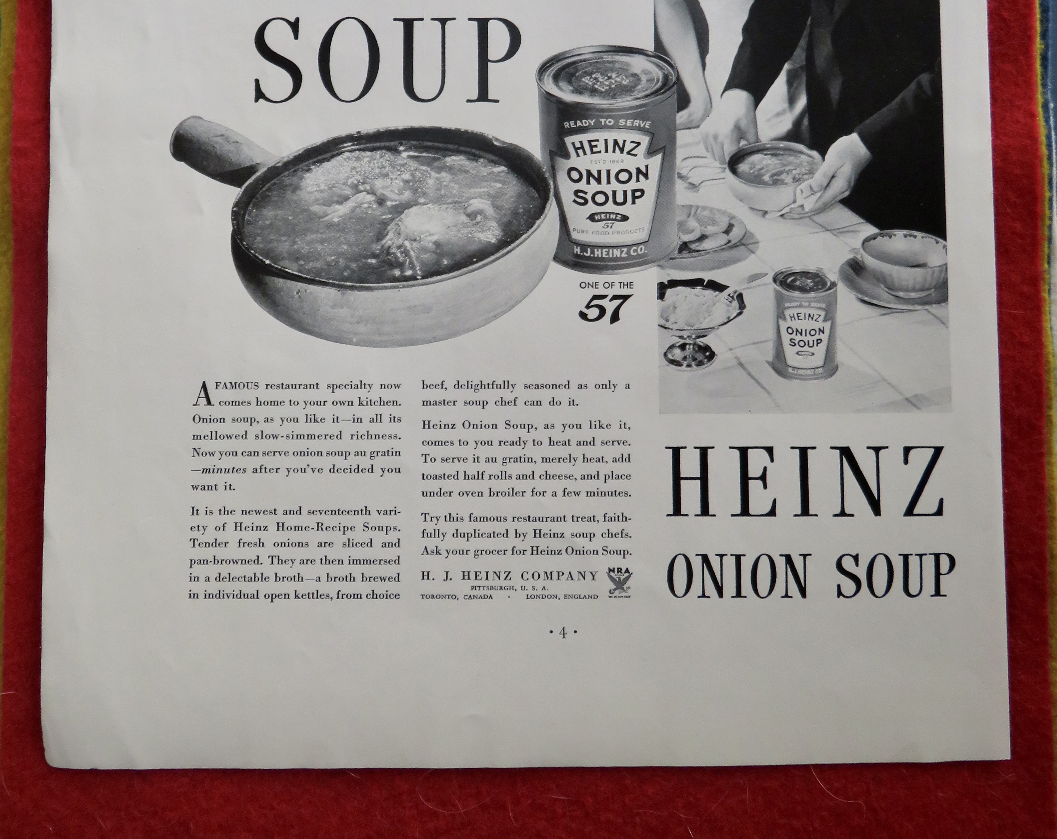 1934 Heinz Onion Soup with Man & Woman Setting Table