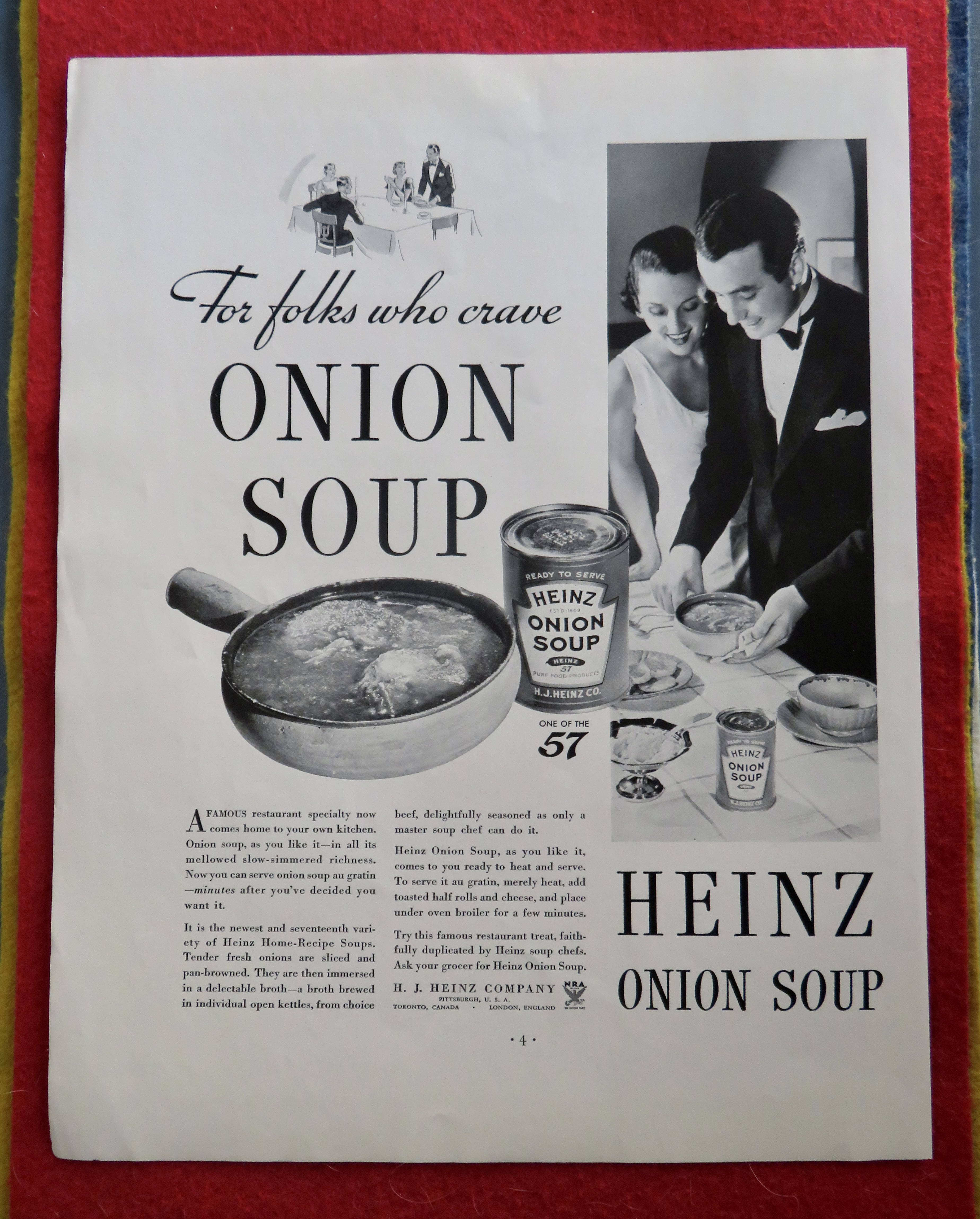 1934 Heinz Onion Soup with Man & Woman Setting Table