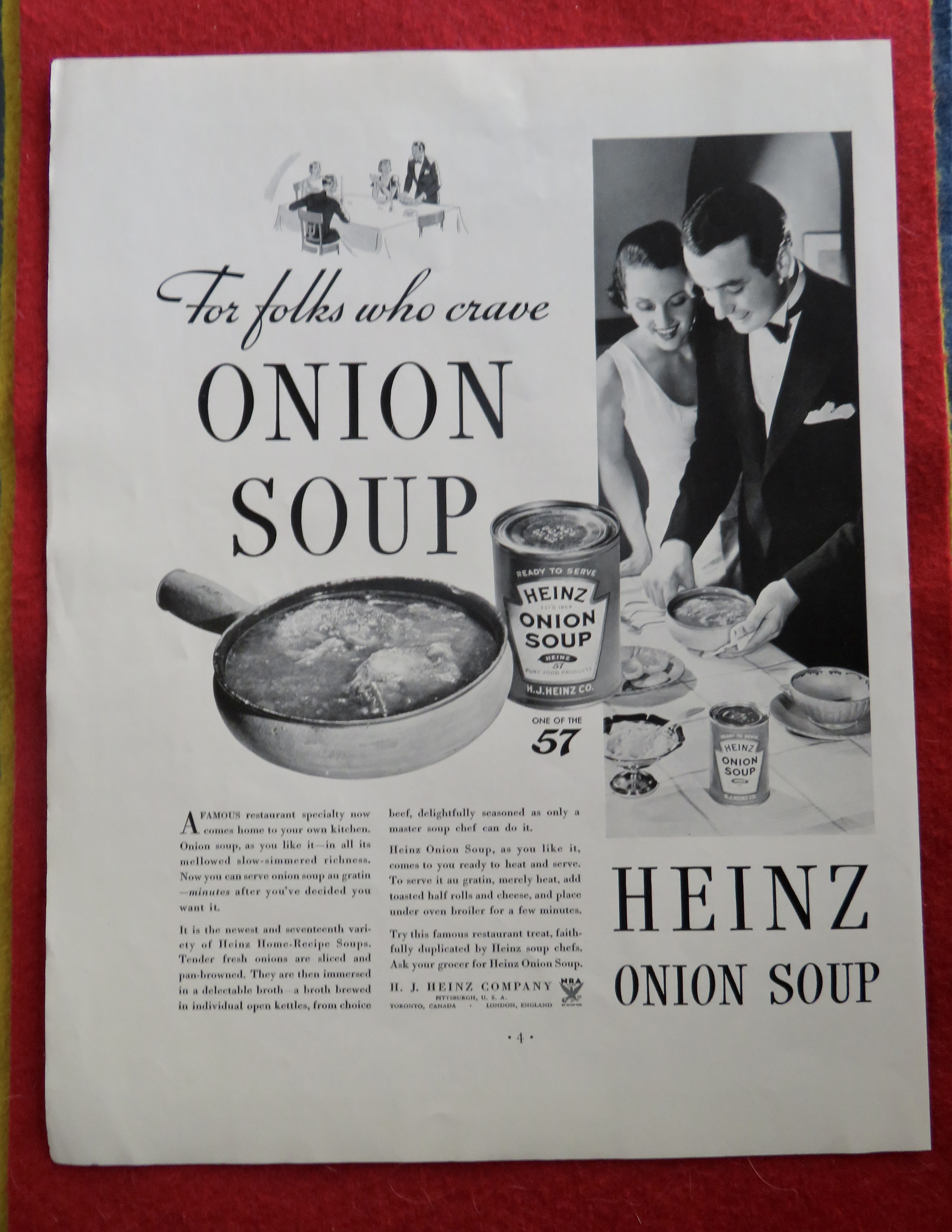 1934 Heinz Onion Soup with Man & Woman Setting Table
