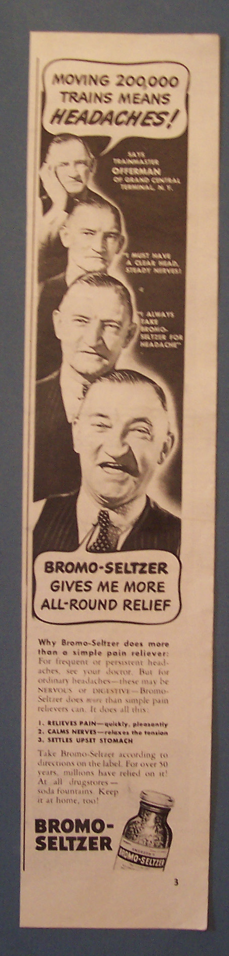 Vintage Ad: 1940 Bromo - Seltzer w/ Offerman