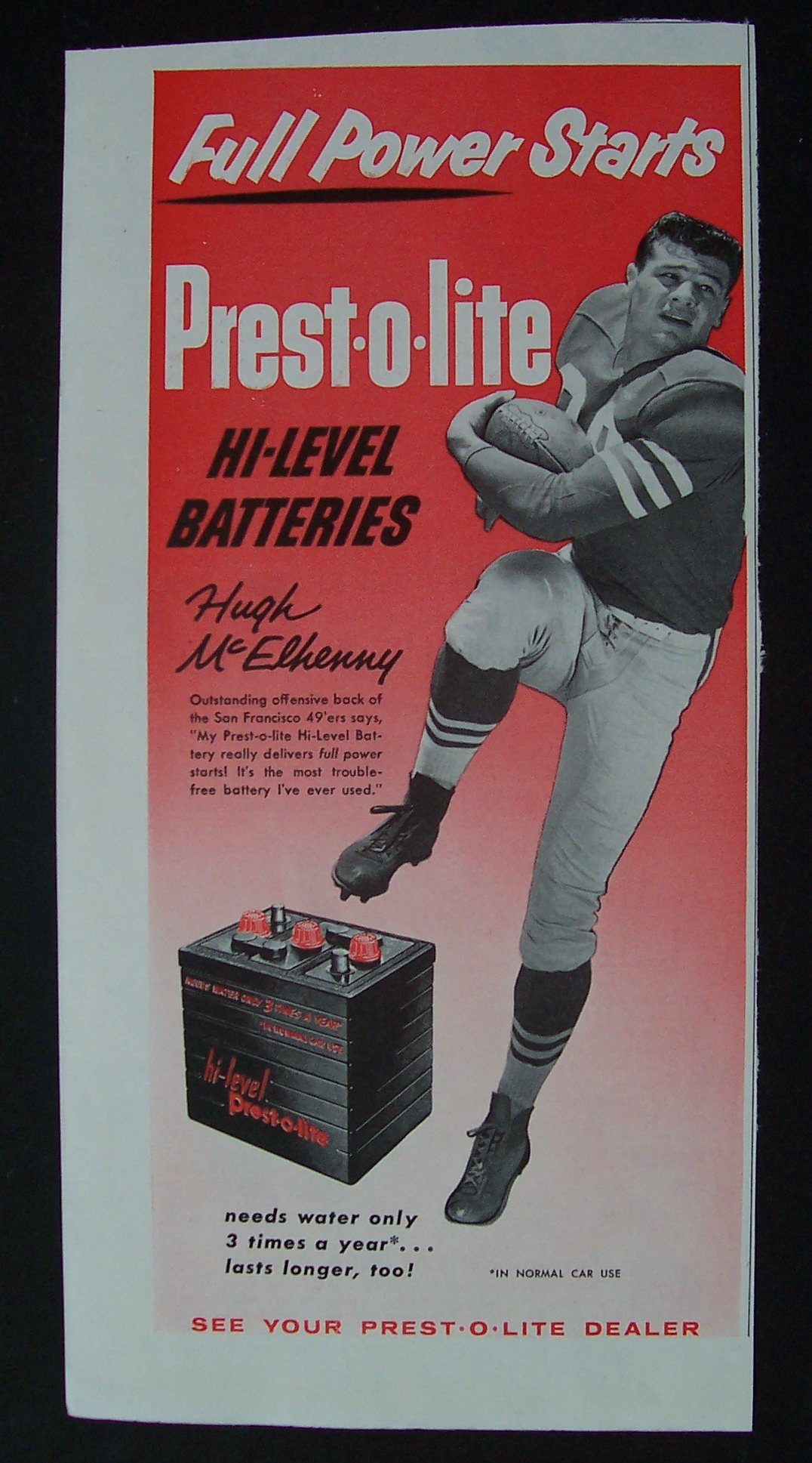 1955  Prest - O - Lite  Battery  with  Hugh  McElhenny