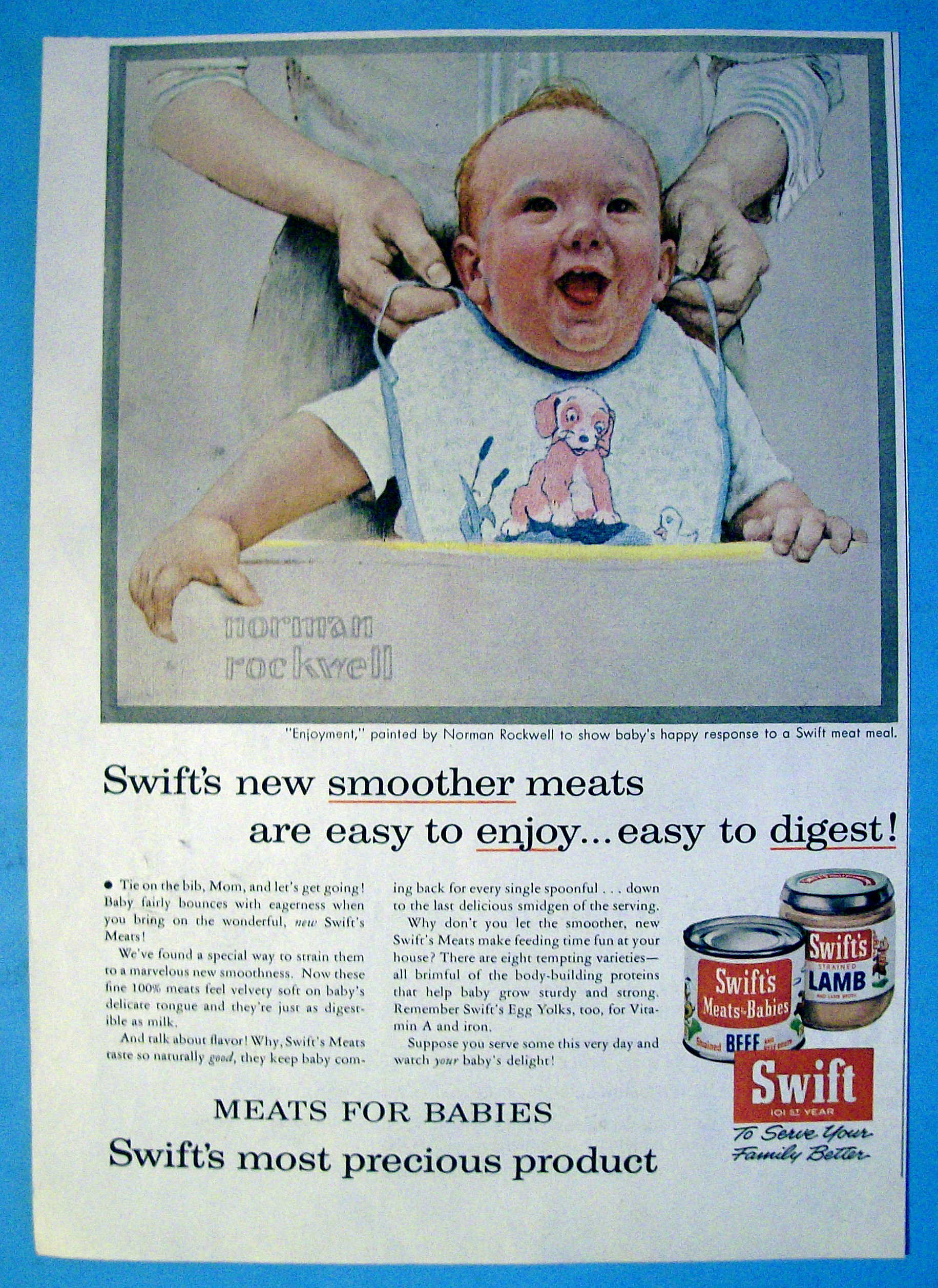 1956 Swift's Meat w/Baby Smiling By Norman Rockwell