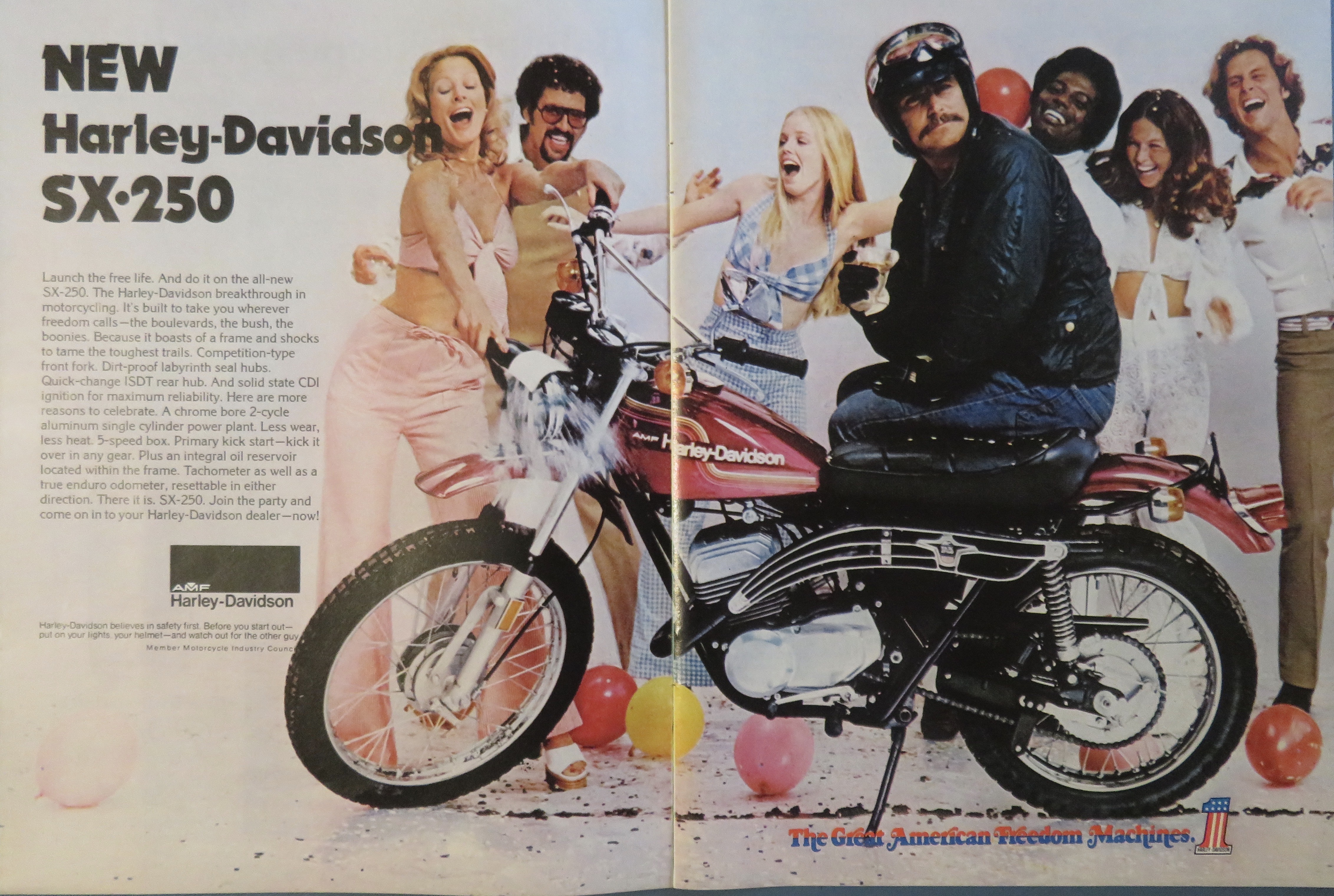 1974 Harley Davidson SX-250 Motorcycle with Man Sitting