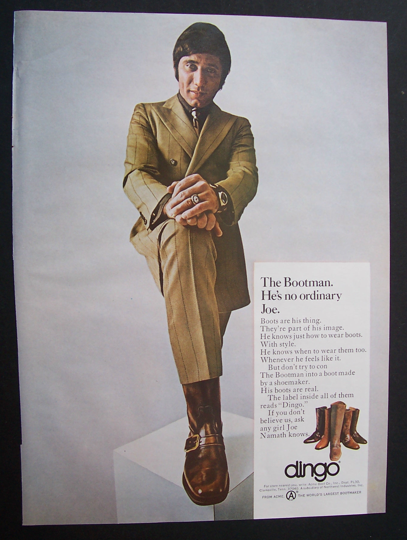 1970 Dingo Boots with Football's Great Joe Namath