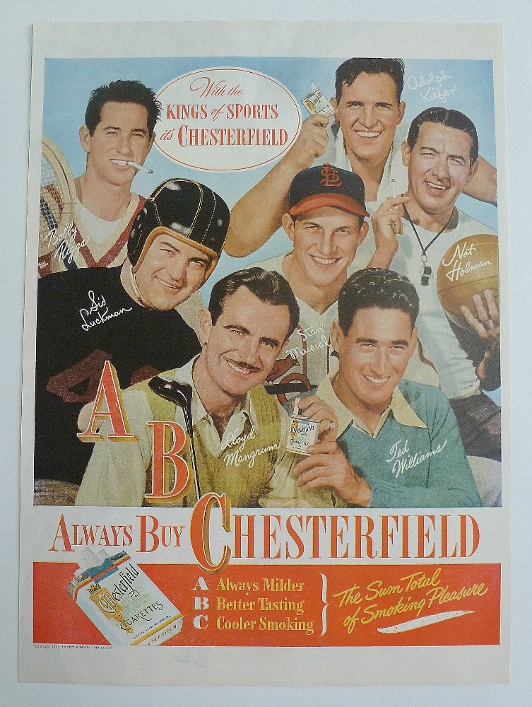 1947 Chesterfield Cigarette w/ Riggs, Williams & Musial