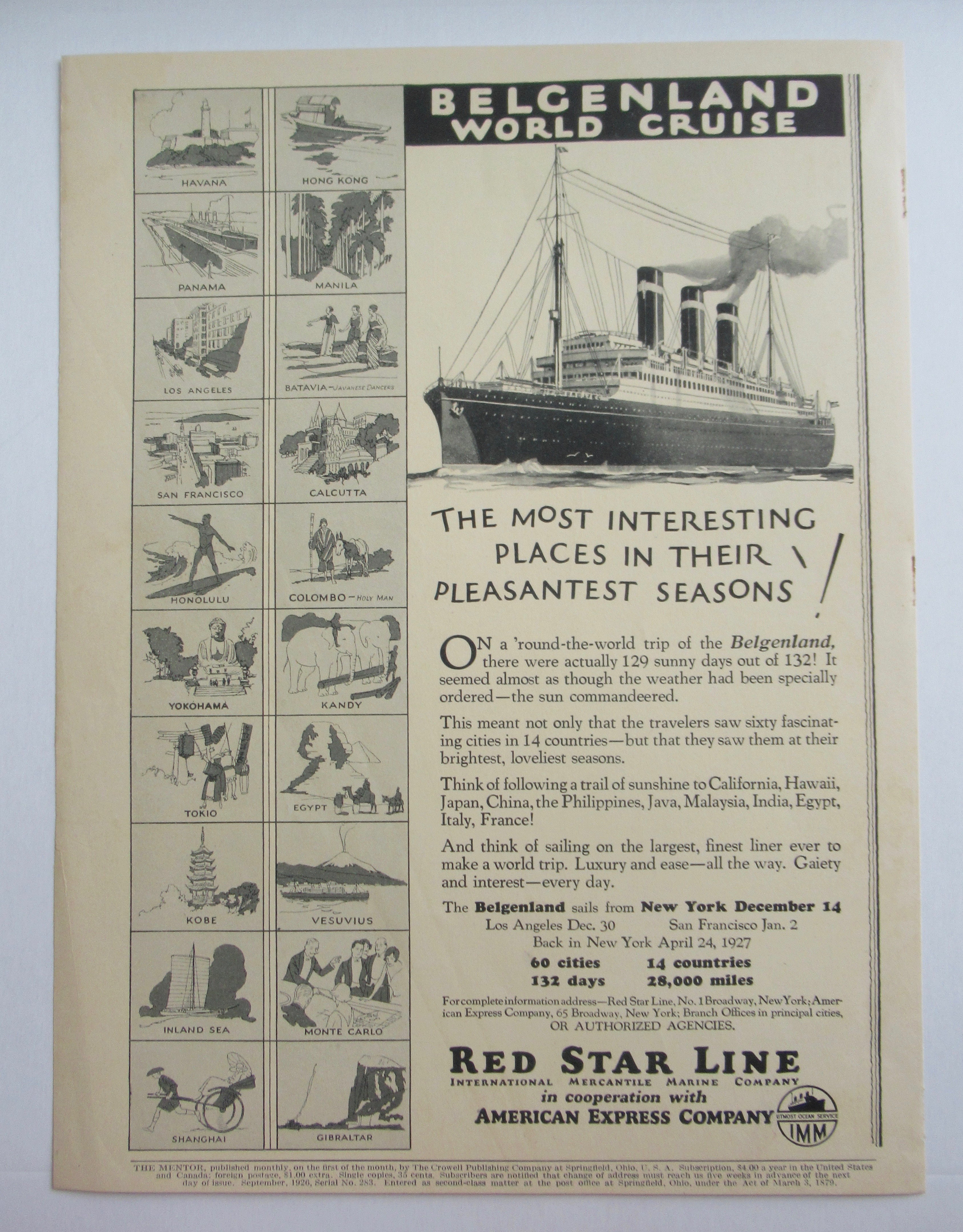 1926 Red Star Line with Belgenland World Cruise