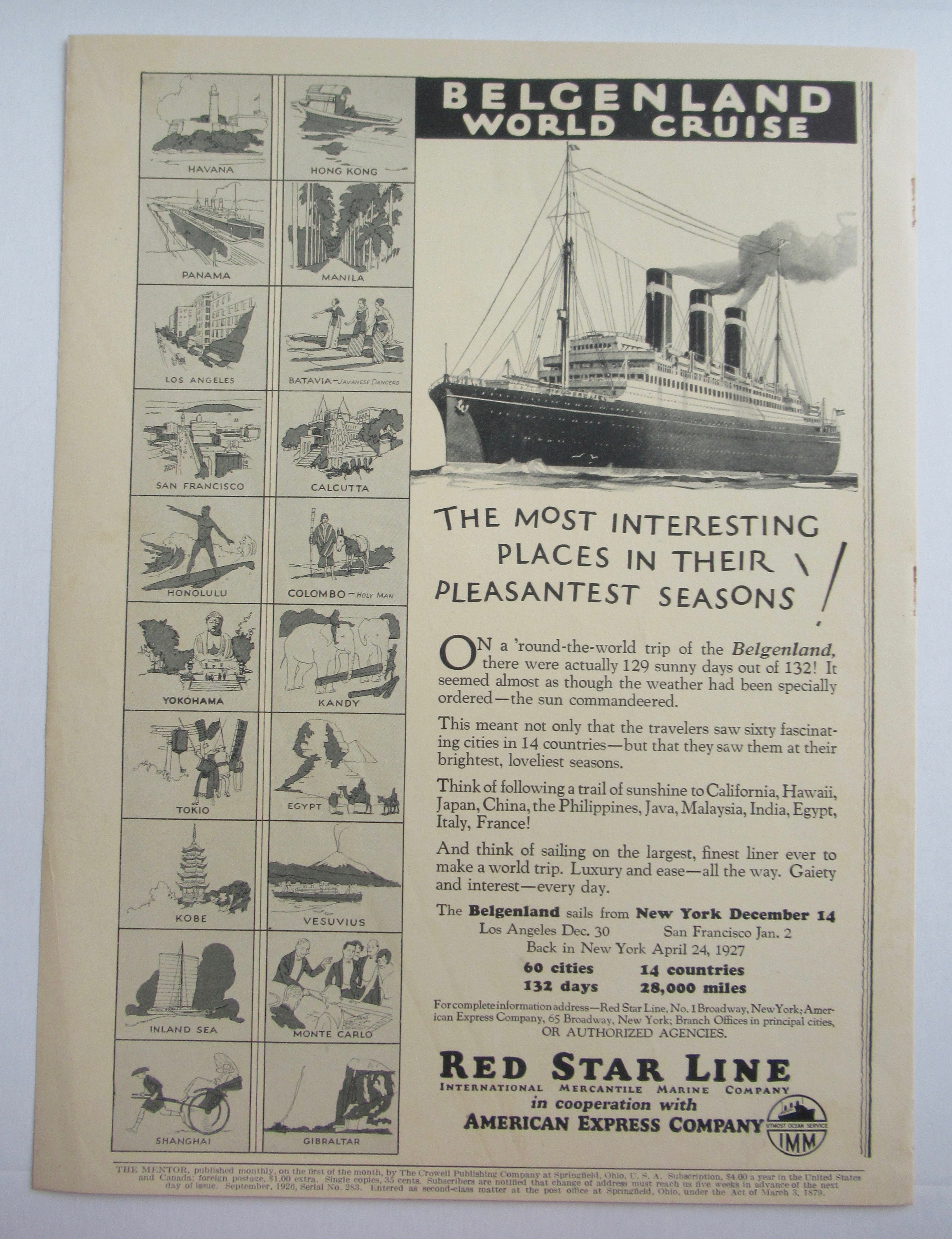 1926 Red Star Line with Belgenland World Cruise