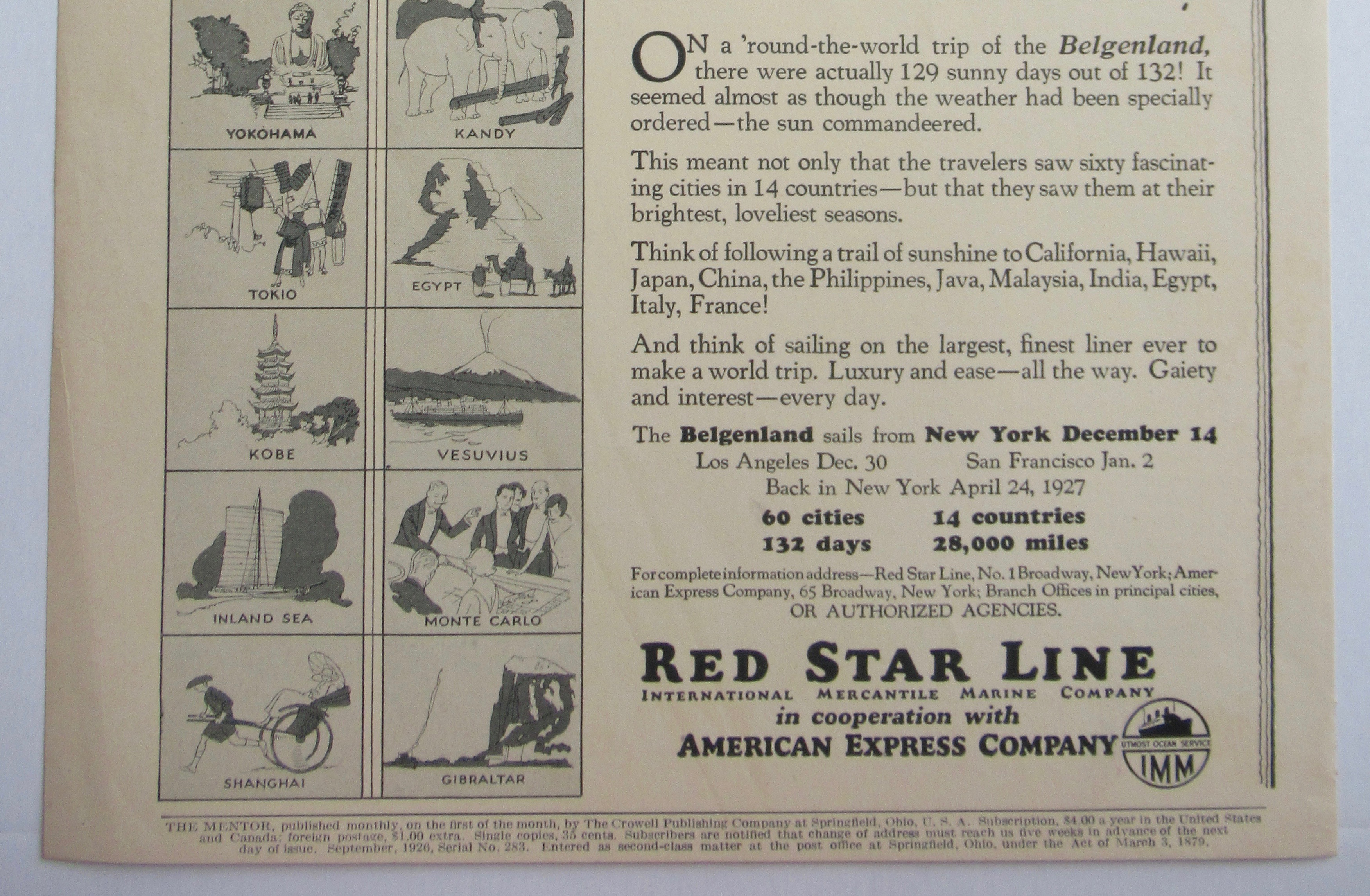 1926 Red Star Line with Belgenland World Cruise