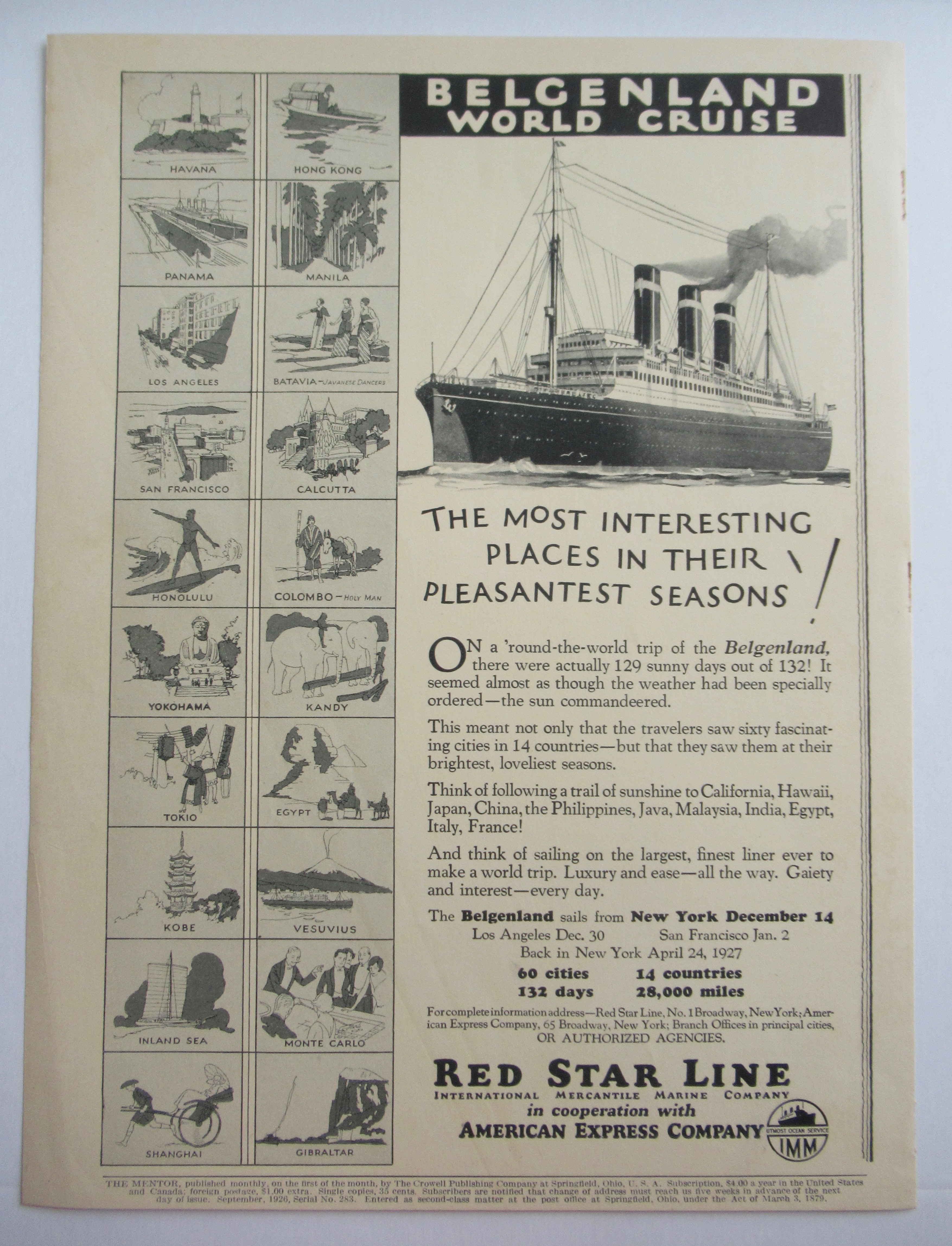 1926 Red Star Line with Belgenland World Cruise
