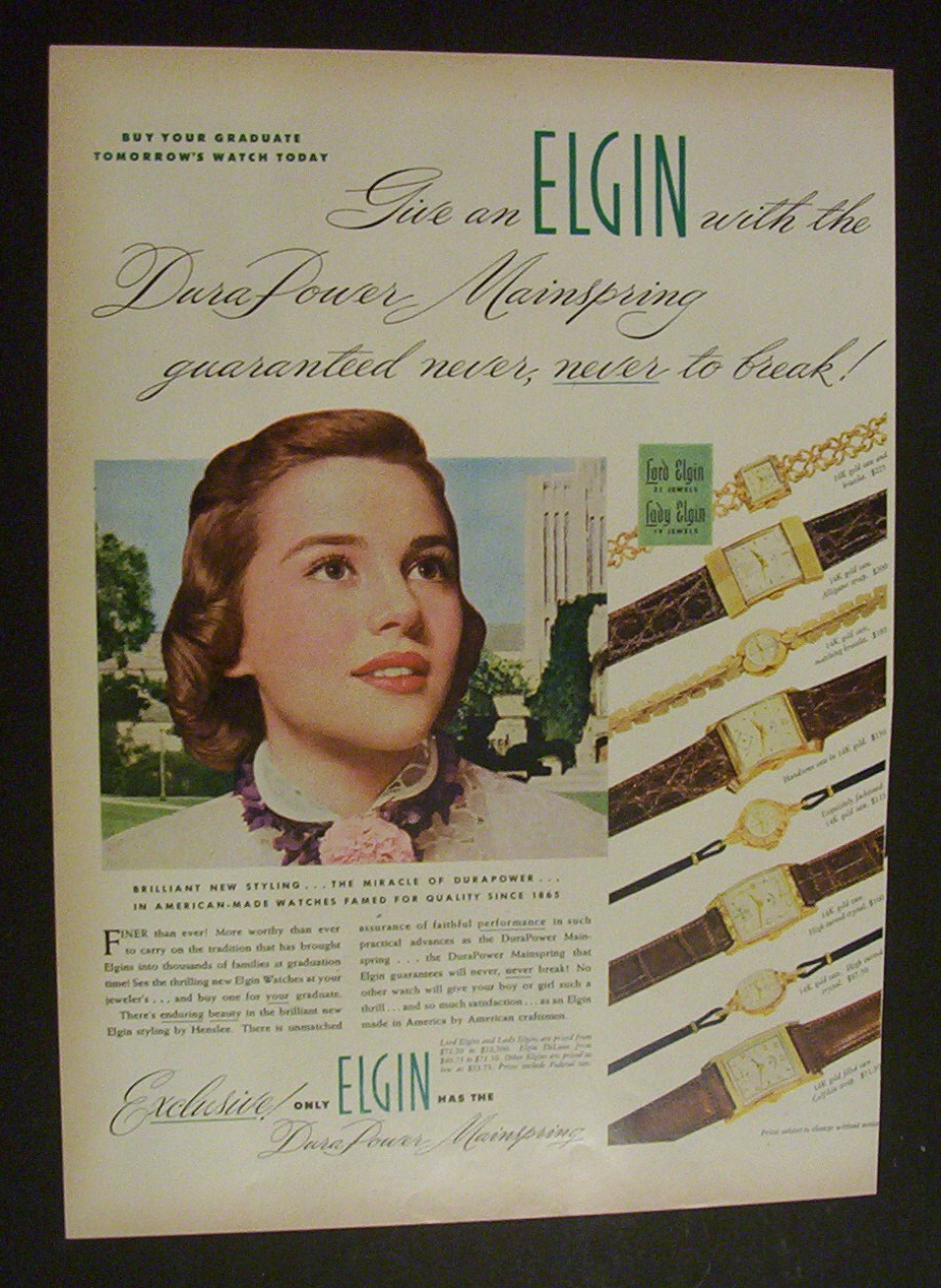 1951 Dual Ad:  Elgin  Watches & Singer  Sewing  Centers