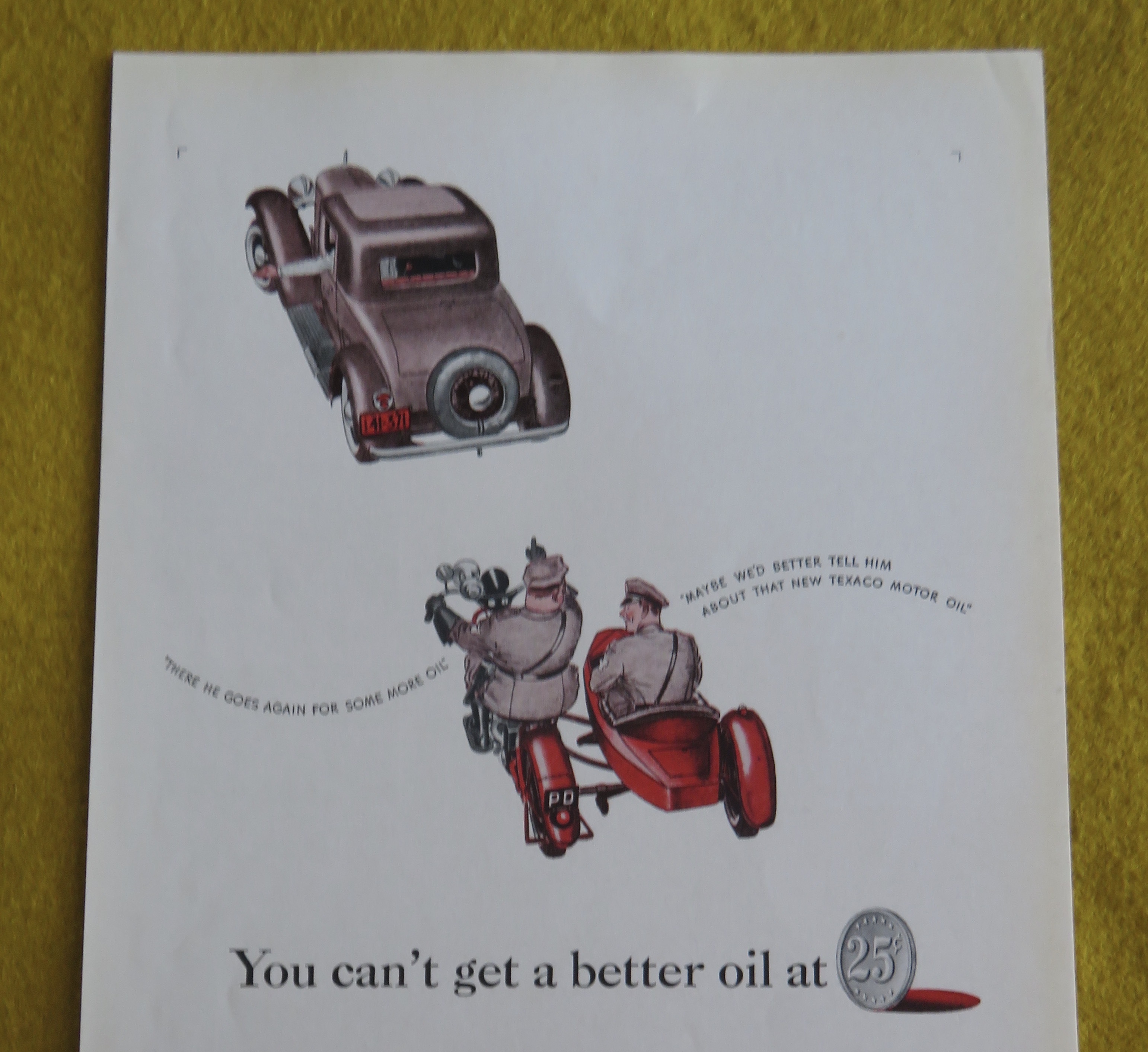 1938 Texaco Motor Oil with Cops Pulling Over a Car