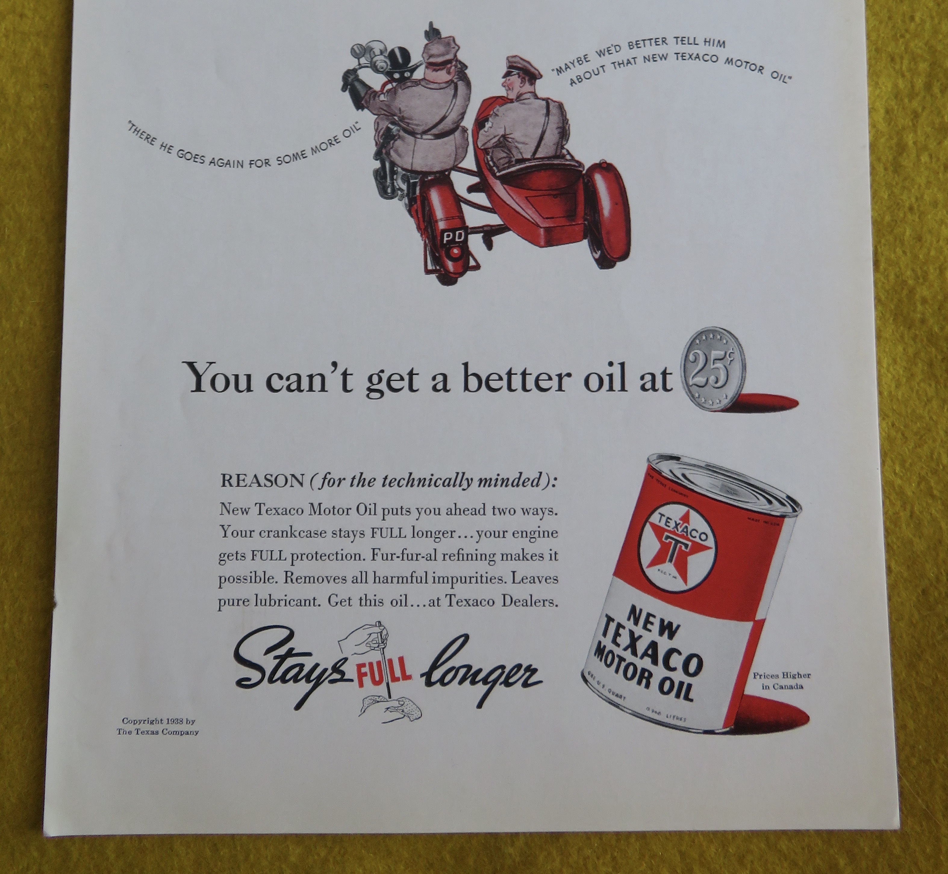 1938 Texaco Motor Oil with Cops Pulling Over a Car