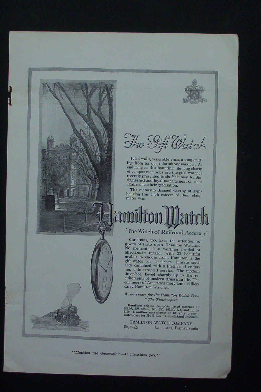1917 Hamilton Watch with Building & Watch Hanging