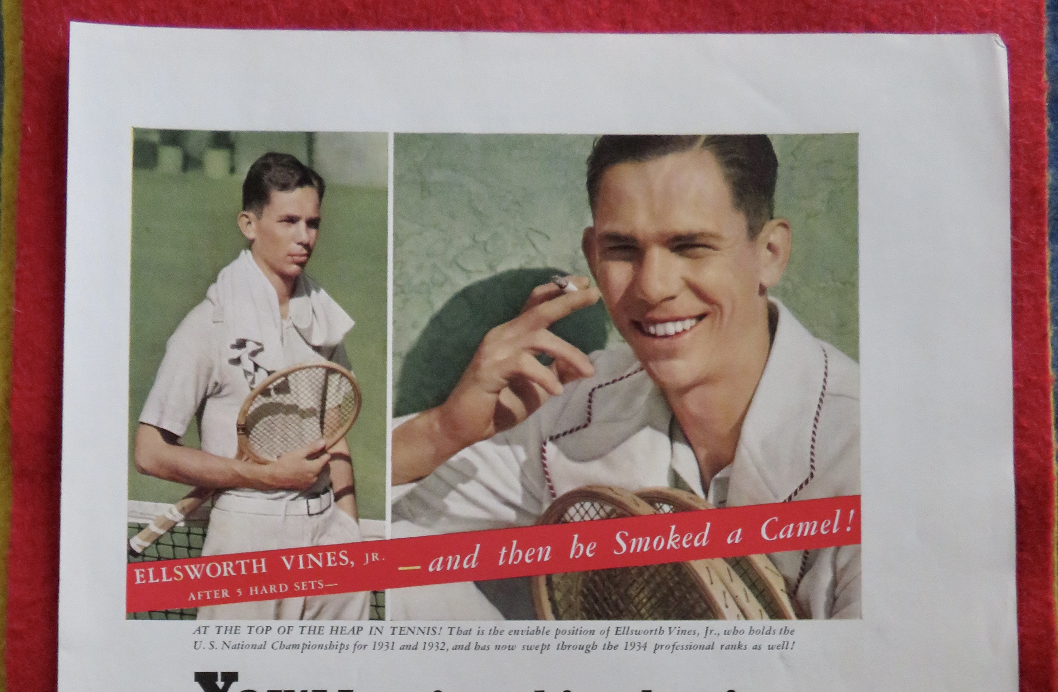 1934 Camel Cigarettes with Tennis' Ellsworth Vines Jr