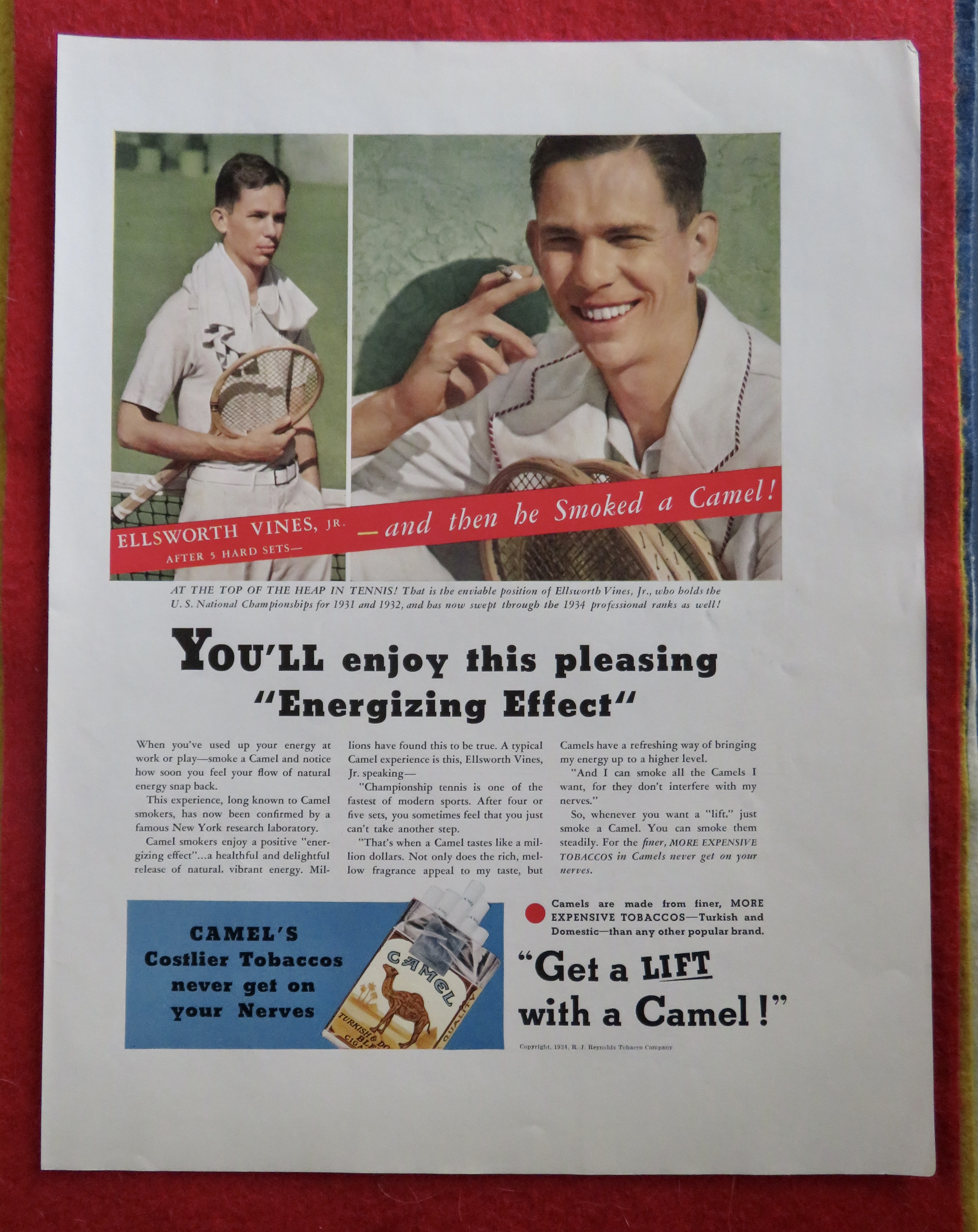 1934 Camel Cigarettes with Tennis' Ellsworth Vines Jr