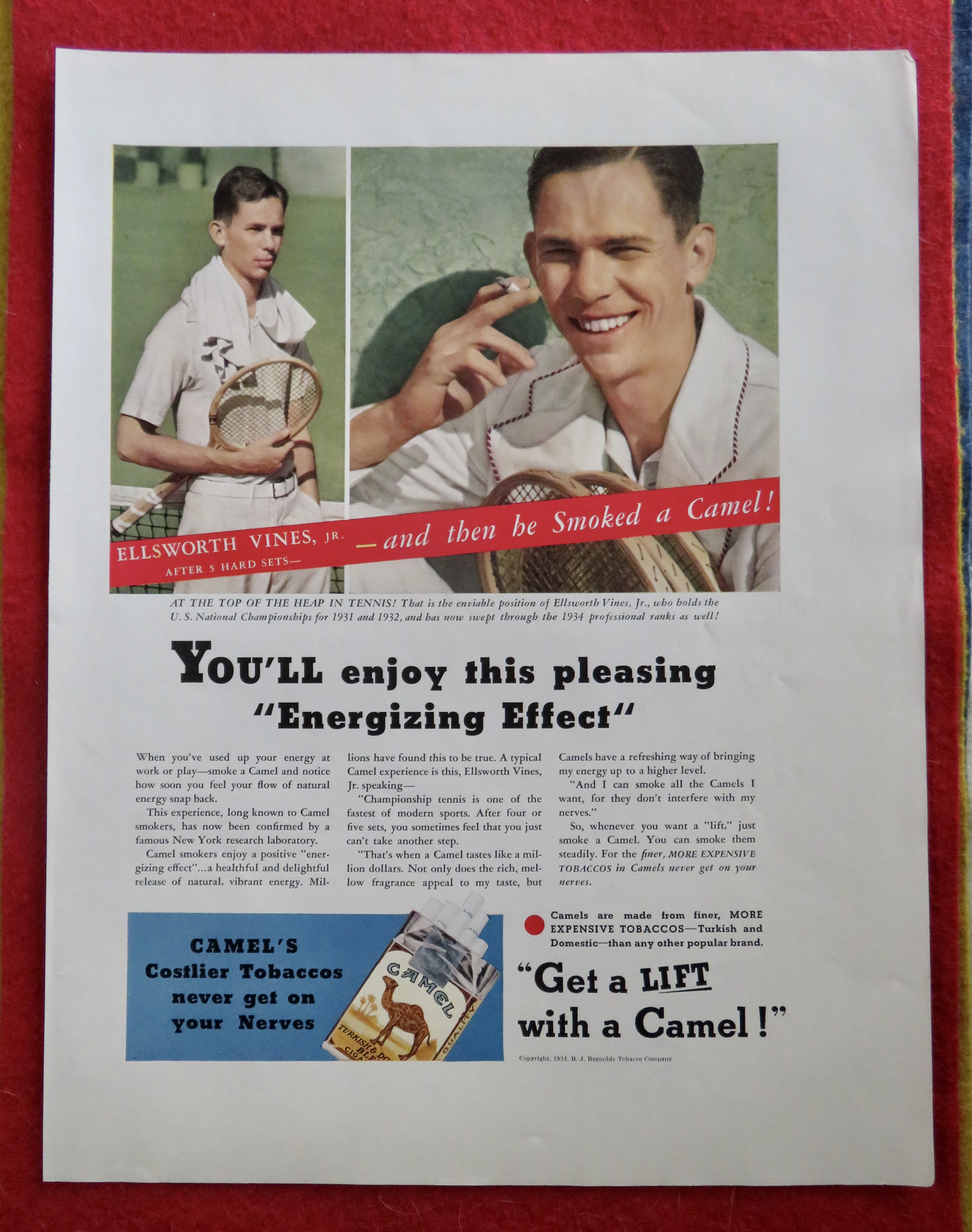 1934 Camel Cigarettes with Tennis' Ellsworth Vines Jr