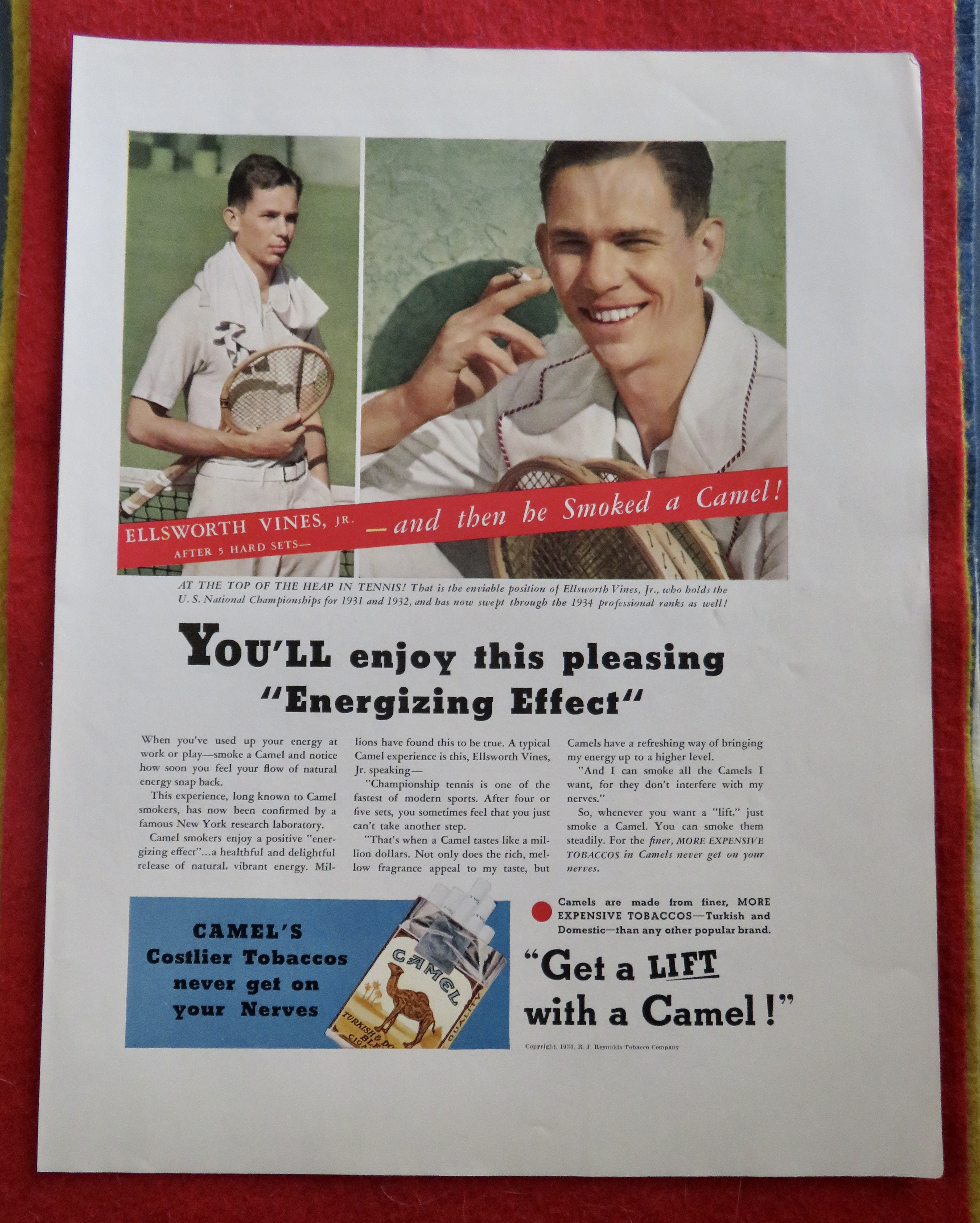 1934 Camel Cigarettes with Tennis' Ellsworth Vines Jr
