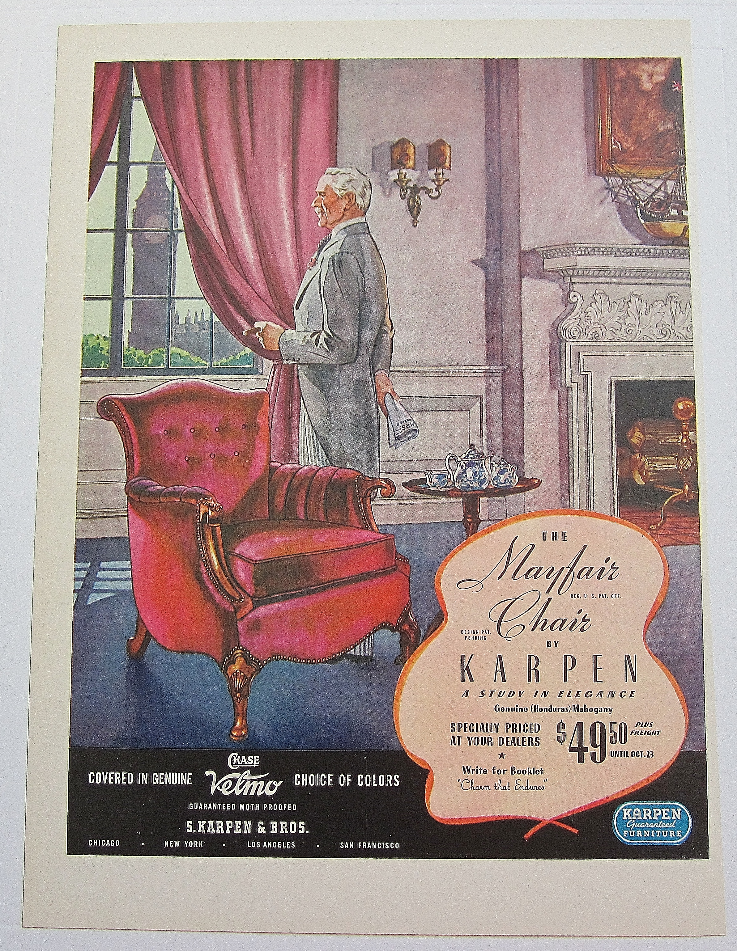 1937 Karpen Mayfair Chair With Man Standing By Chair