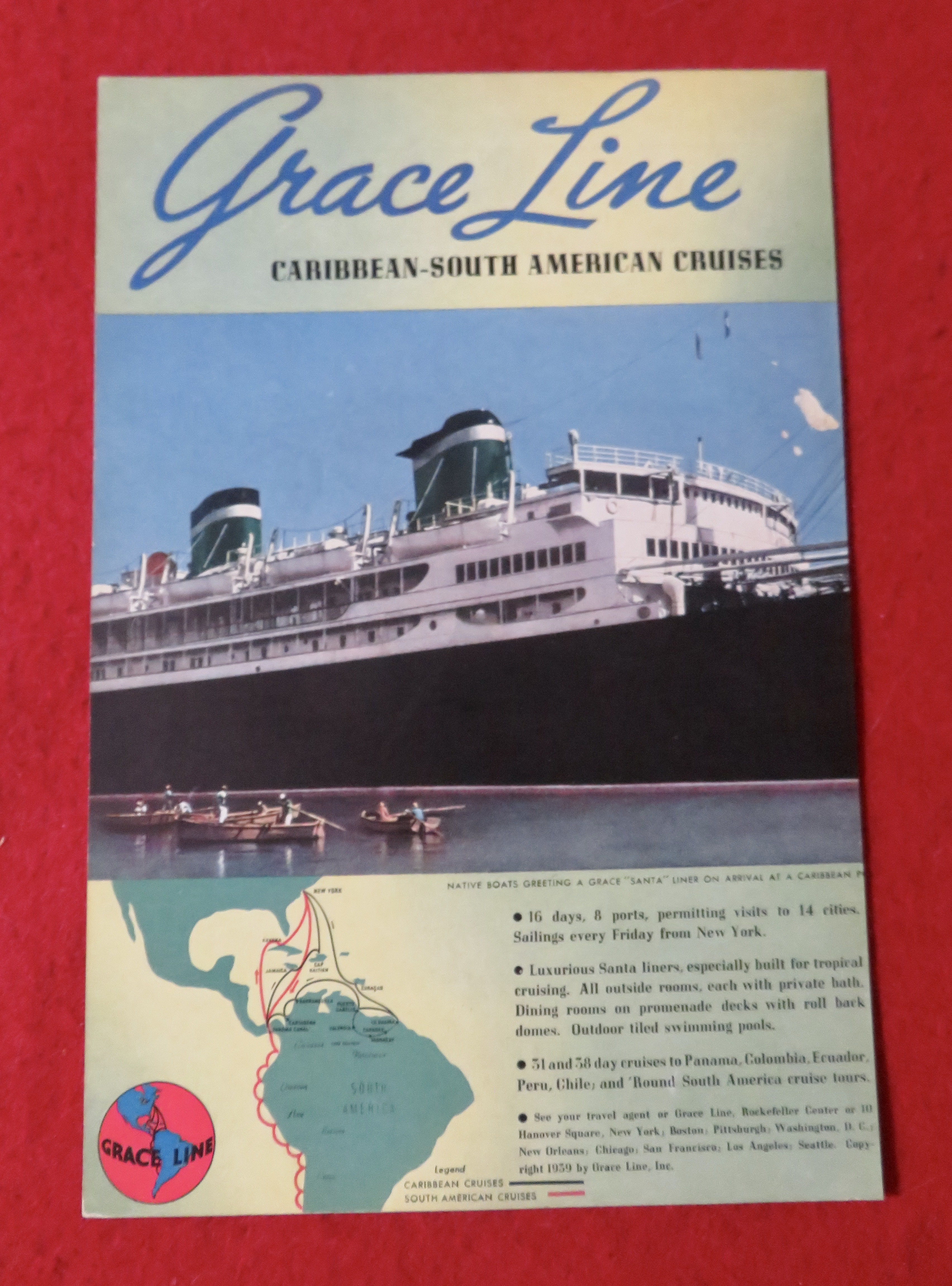 1939 Grace Line Cruises with Native Boats Greeting