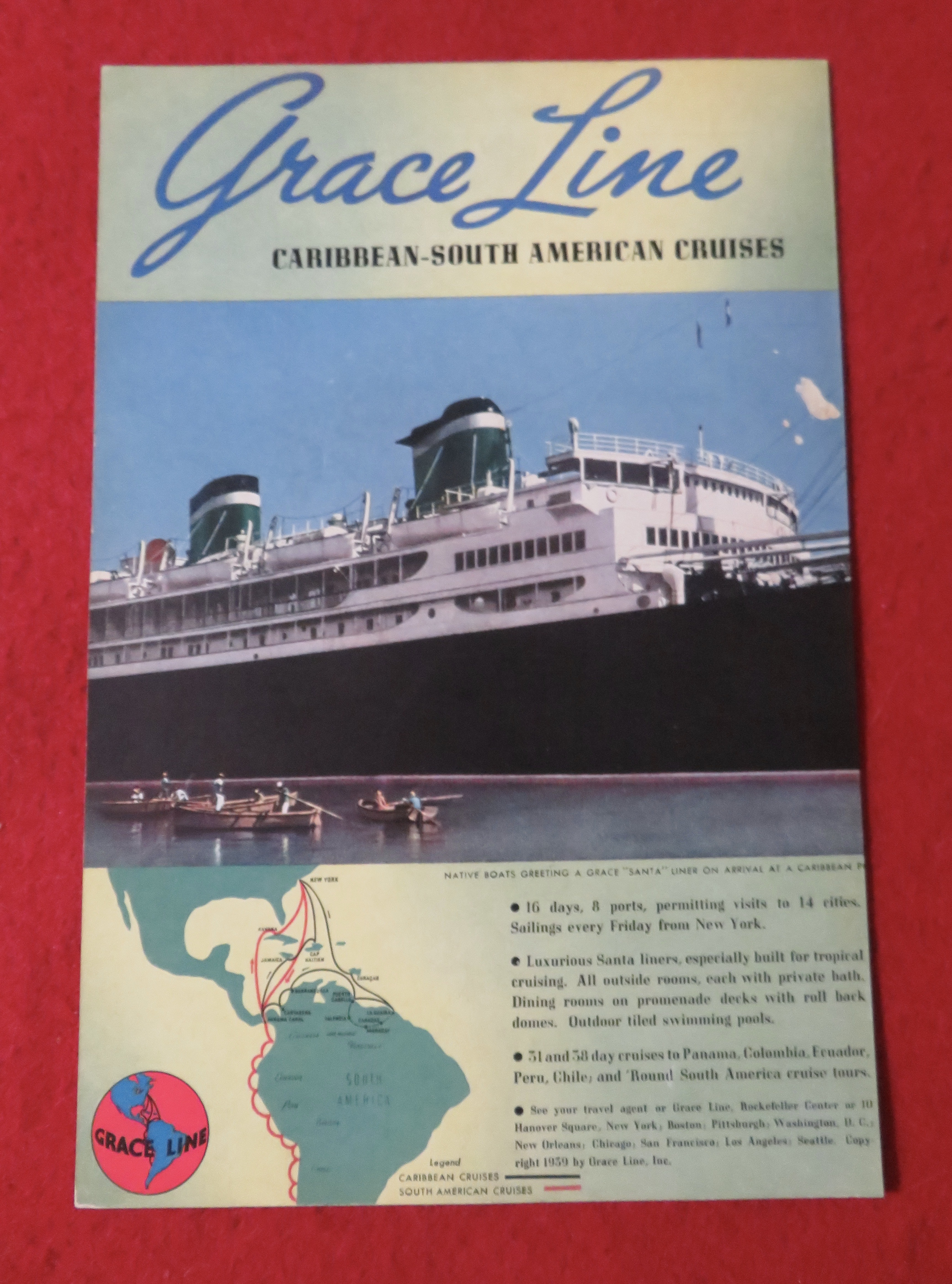 1939 Grace Line Cruises with Native Boats Greeting