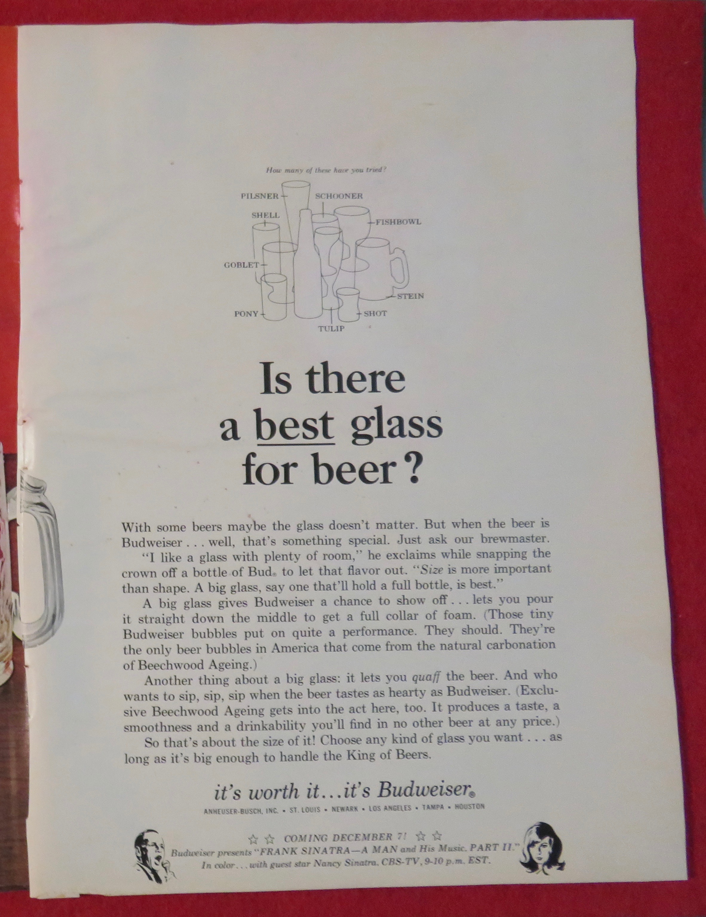 1966 Budweiser Beer with Dirty Glasses & Bottle Of Beer