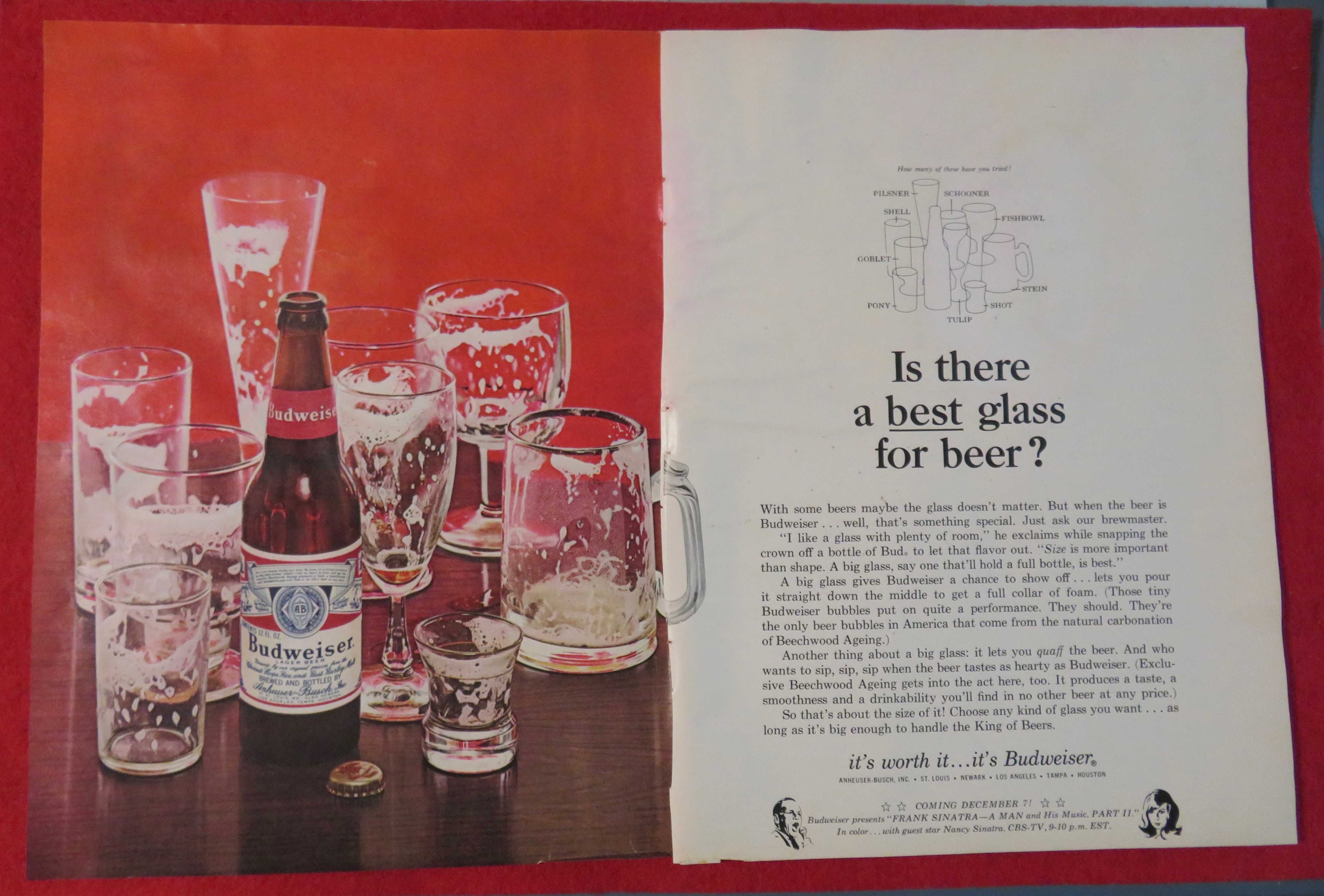 1966 Budweiser Beer with Dirty Glasses & Bottle Of Beer