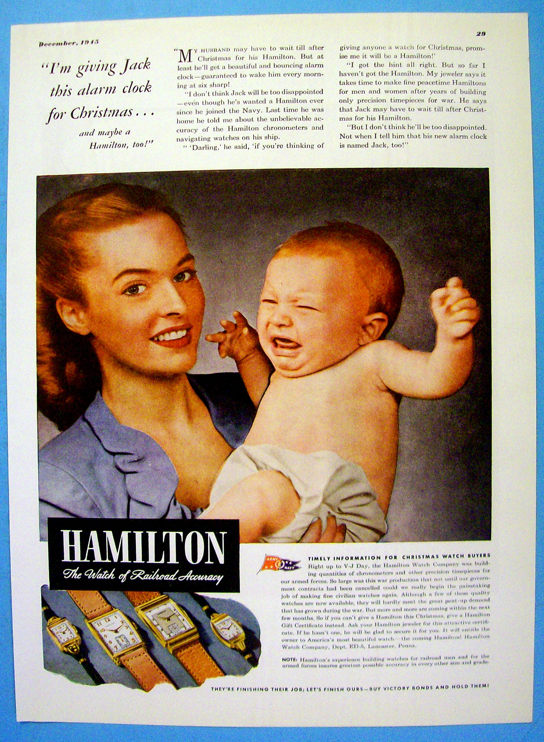 1945 Hamilton Watch with Woman & Crying Baby