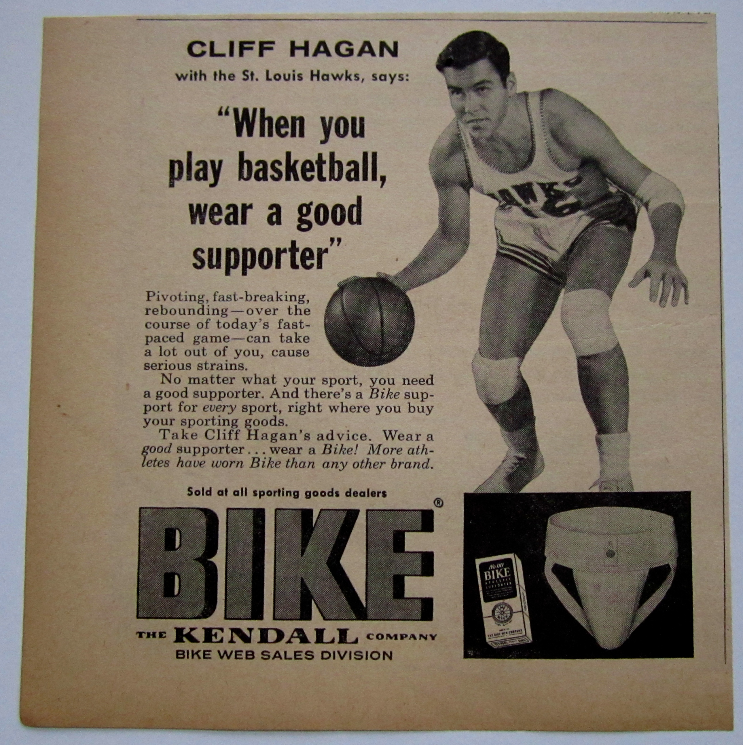 1958 Vintage Kendall Bike Supporter With Cliff Hagan