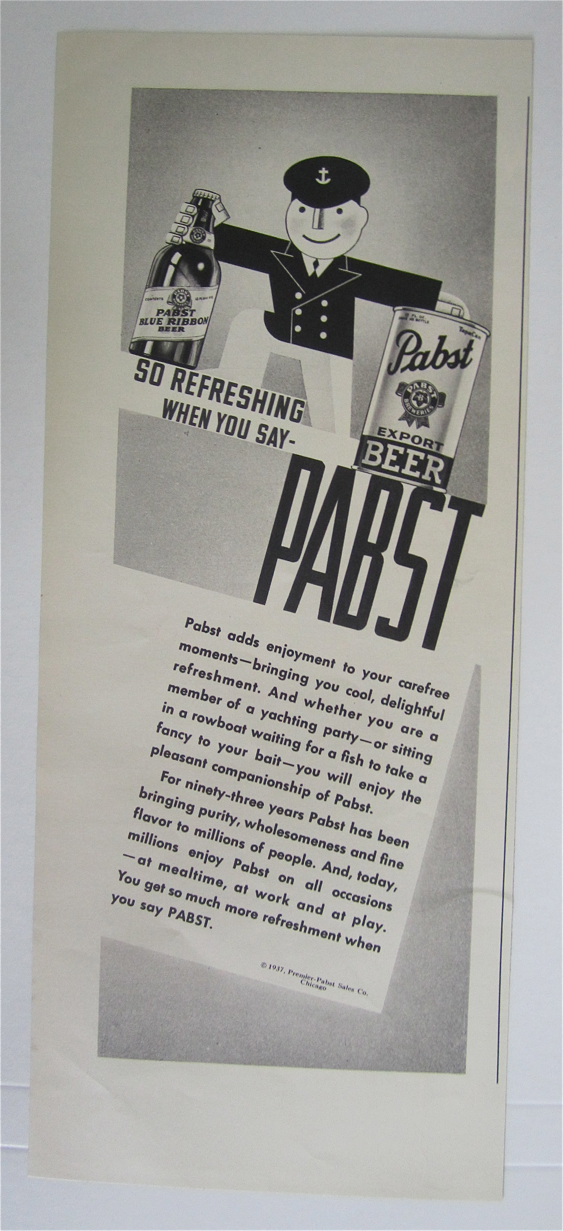 1937 Pabst Export Beer w/Sailor Holding A Bottle & Can