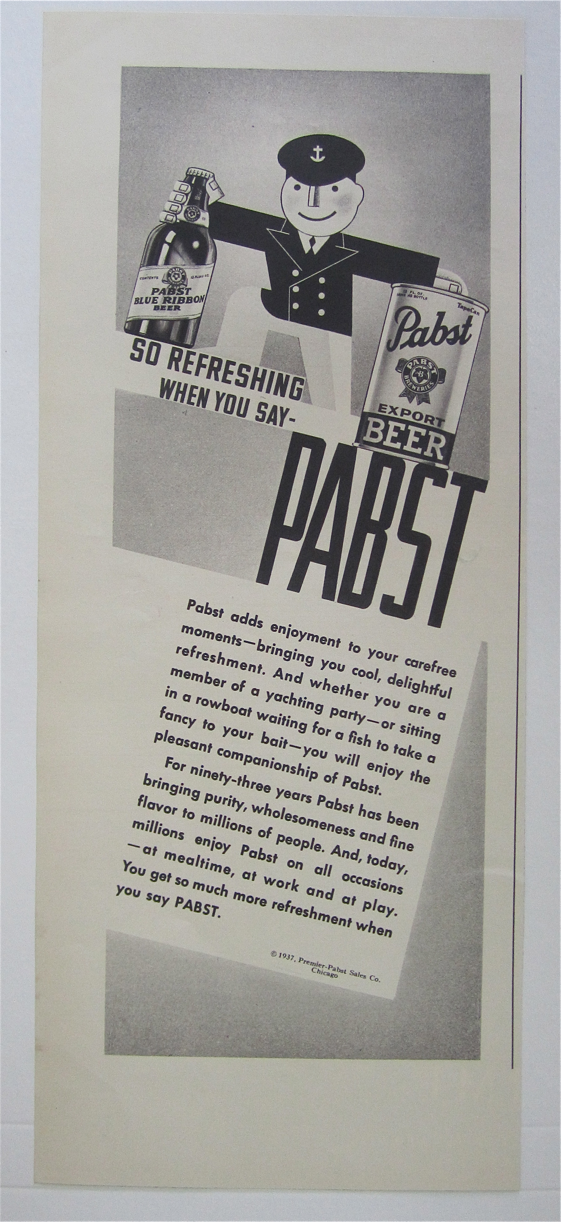 1937 Pabst Export Beer w/Sailor Holding A Bottle & Can