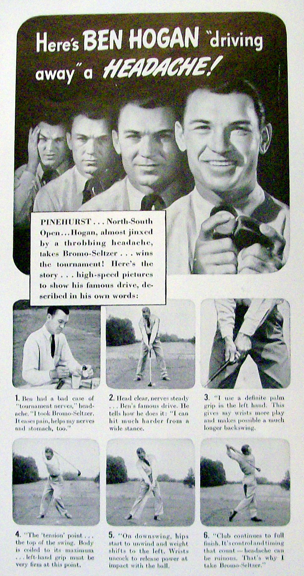 Vintage Ad: 1940 Bromo-Seltzer with Ben Hogan