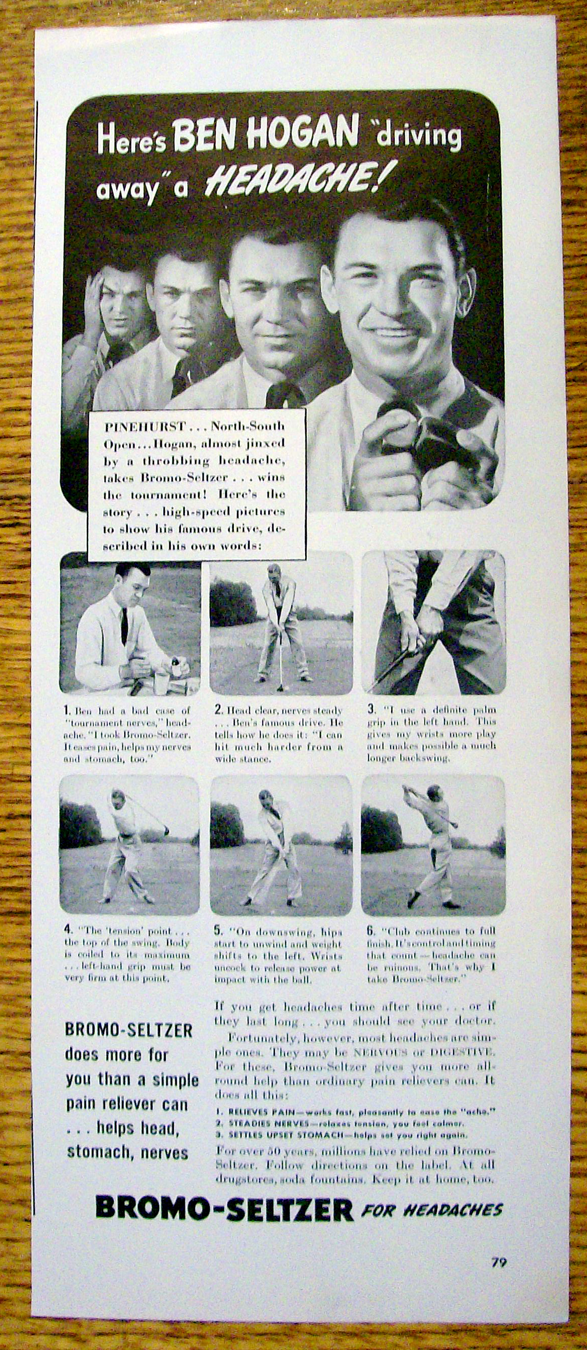 Vintage Ad: 1940 Bromo-Seltzer with Ben Hogan